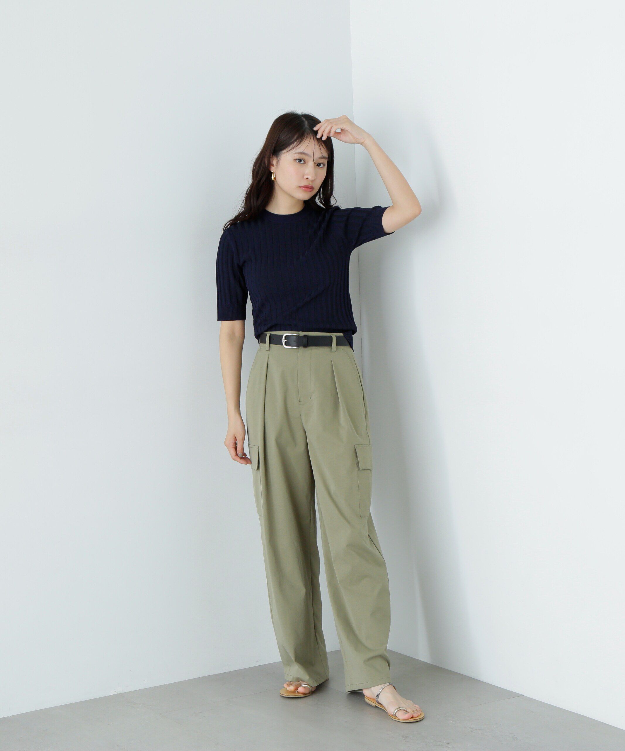  「半袖微配色リブニット」|ニット・セーター|