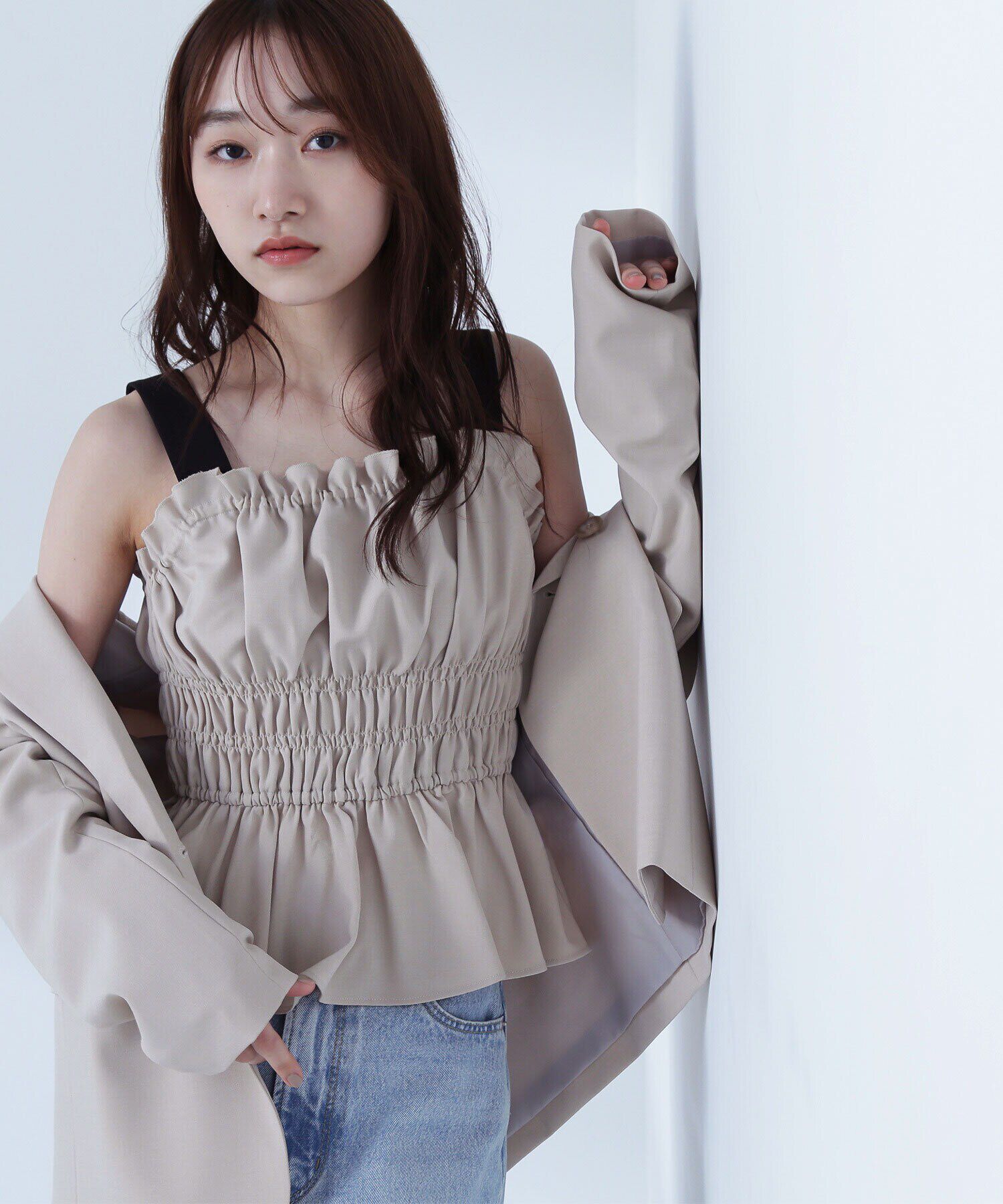  「シャーリングビスチェ」|シャツ・ブラウス|ベージュ