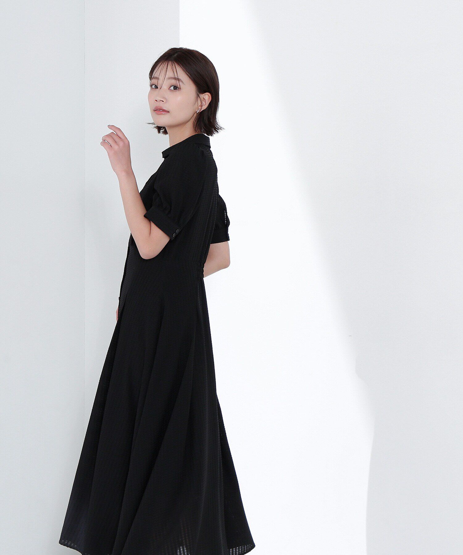  「シャツカラーサッカーワンピース」|ワンピース|