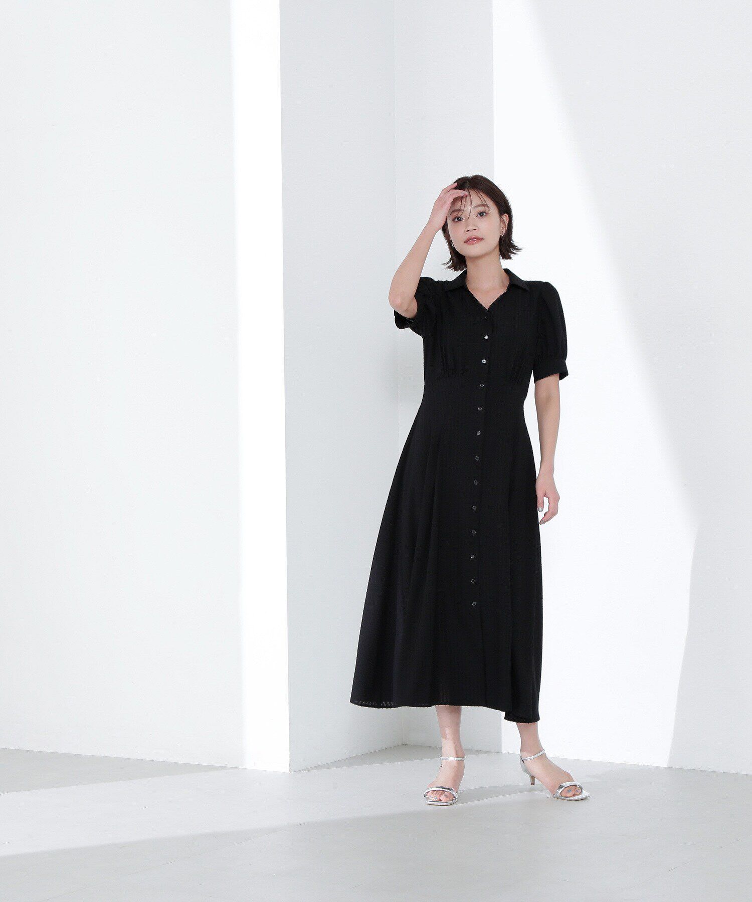  「シャツカラーサッカーワンピース」|ワンピース|