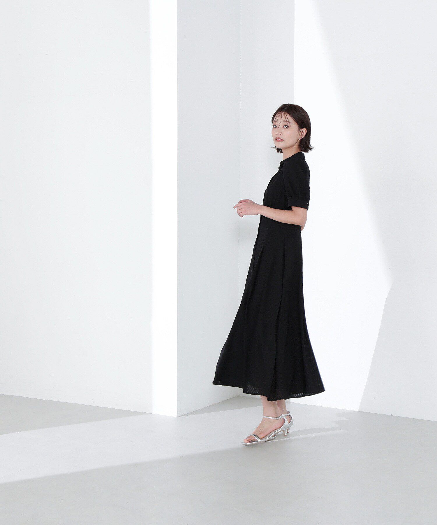  「シャツカラーサッカーワンピース」|ワンピース|