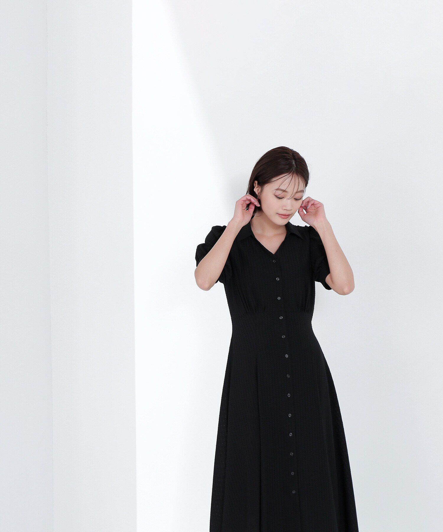  「シャツカラーサッカーワンピース」|ワンピース|