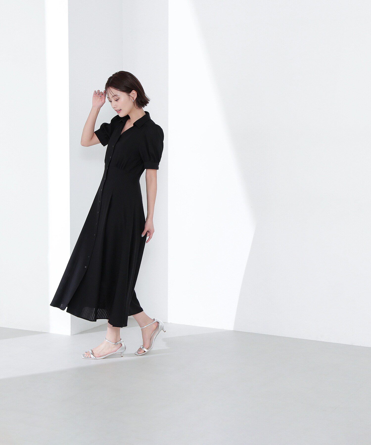  「シャツカラーサッカーワンピース」|ワンピース|