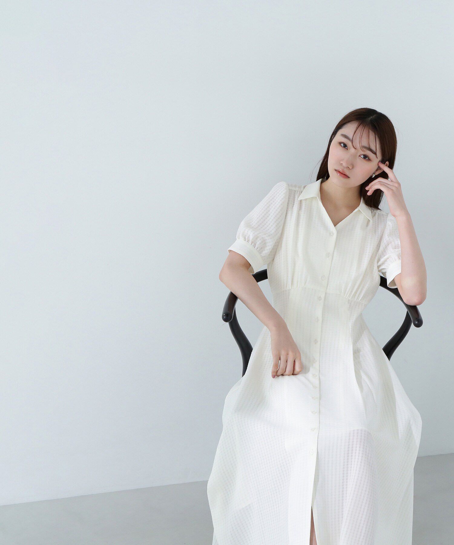  「シャツカラーサッカーワンピース」|ワンピース|