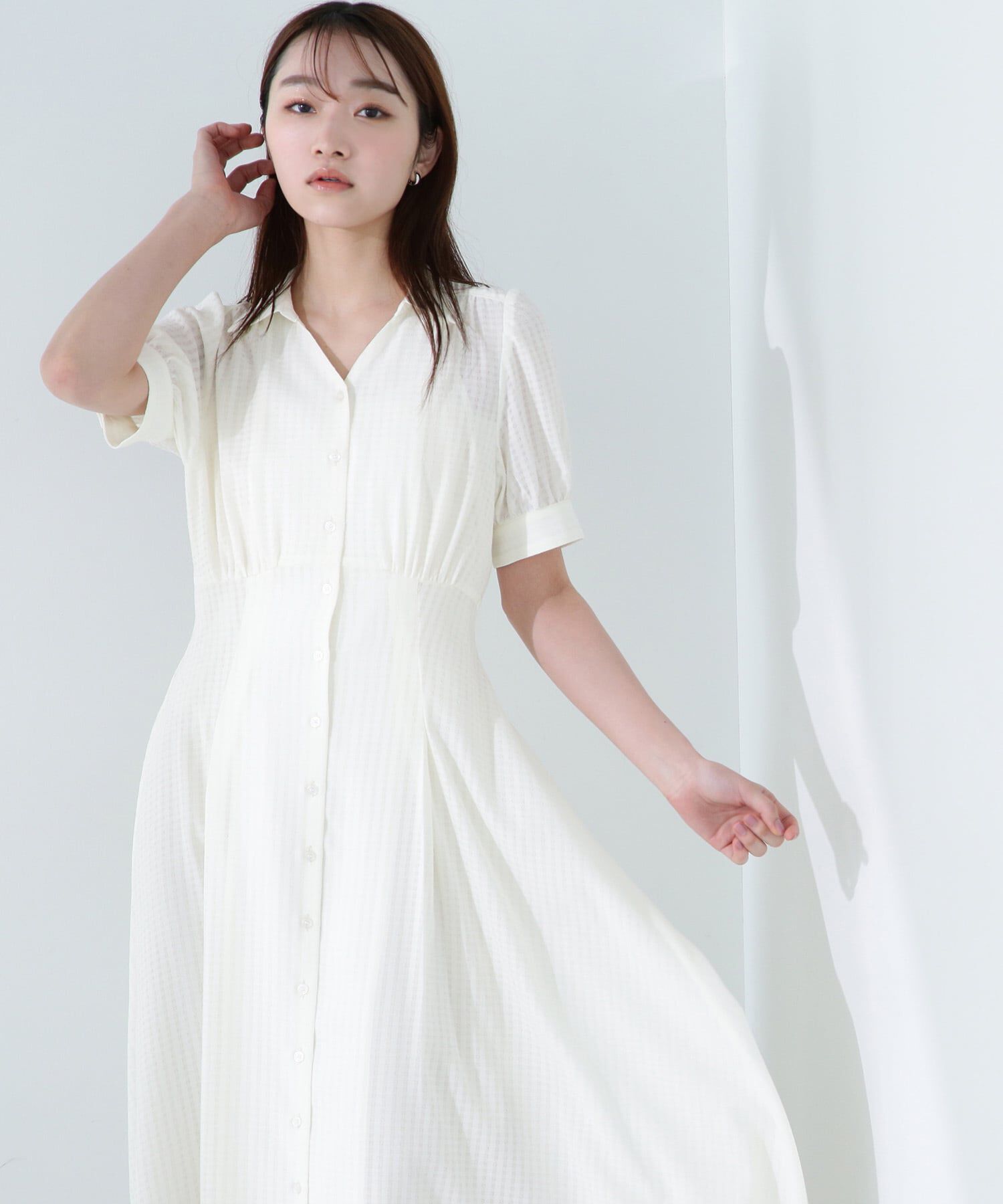  「シャツカラーサッカーワンピース」|ワンピース|