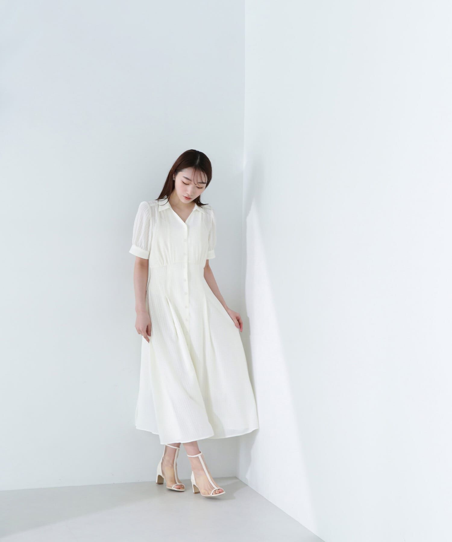  「シャツカラーサッカーワンピース」|ワンピース|