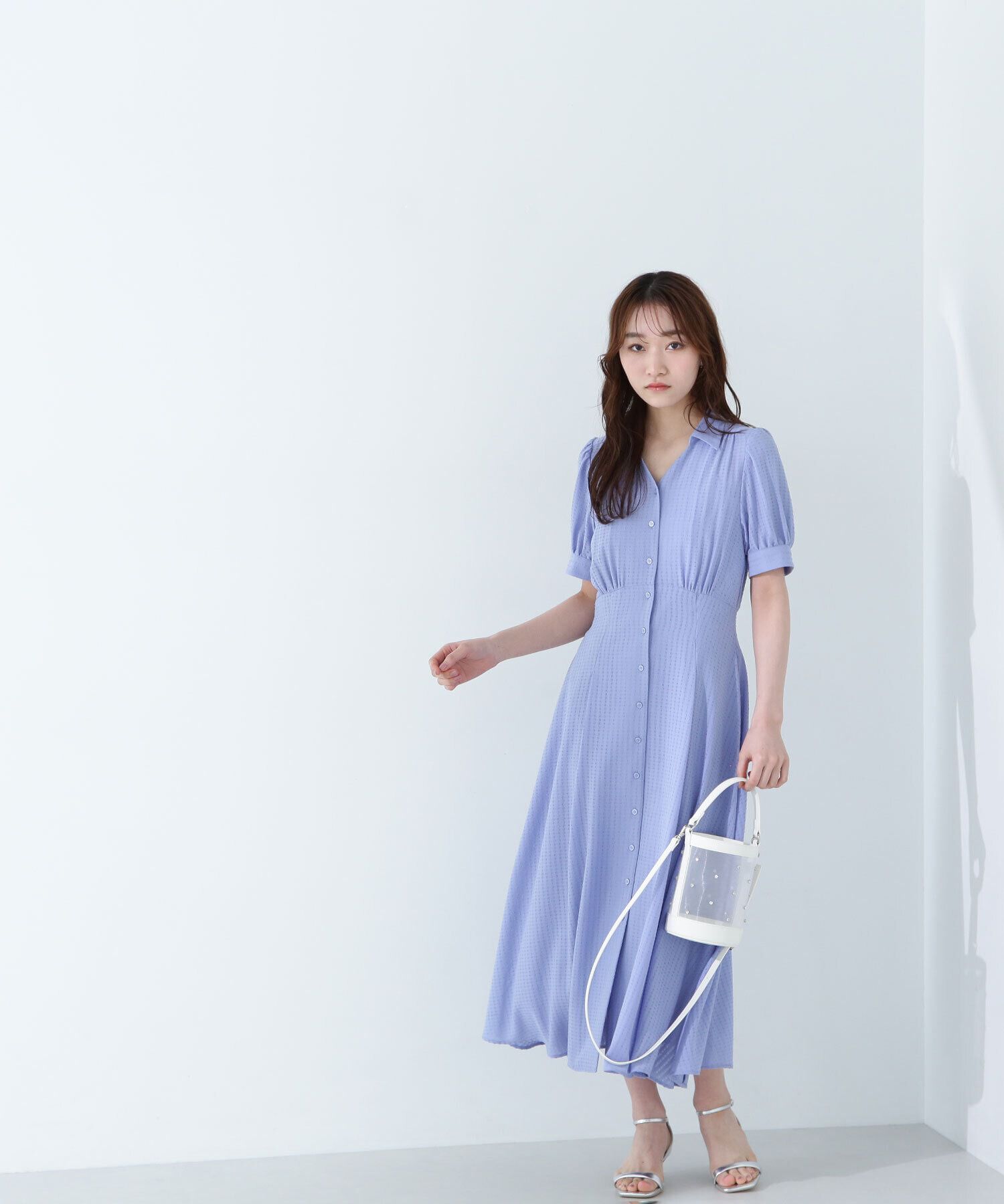  「シャツカラーサッカーワンピース」|ワンピース|ブルー