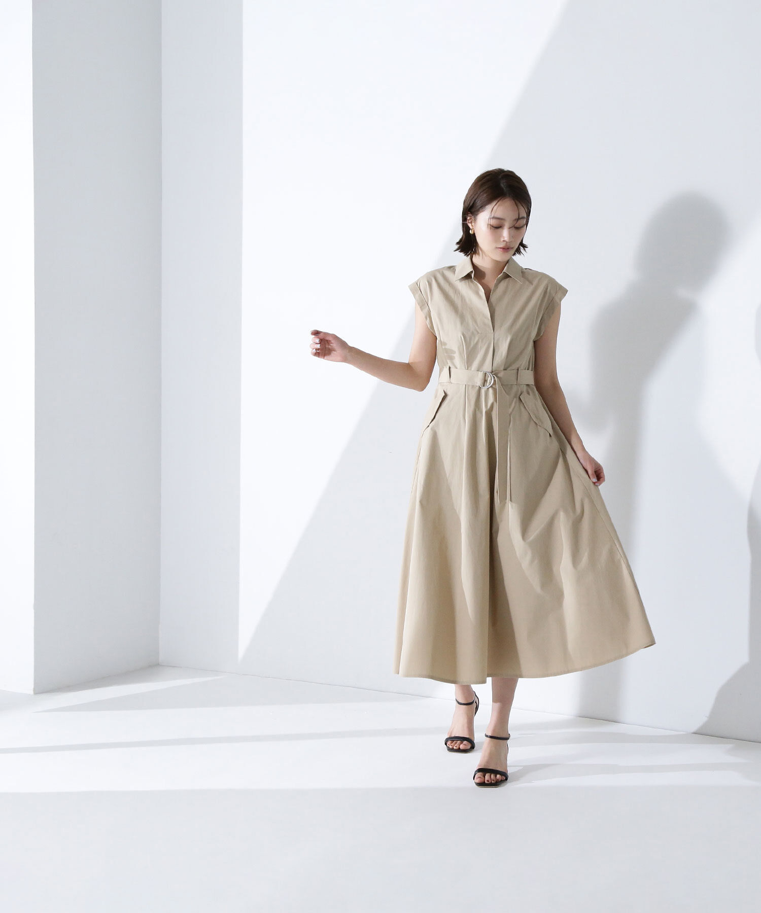  「ベルテッドポケットシャツワンピース」|ワンピース|