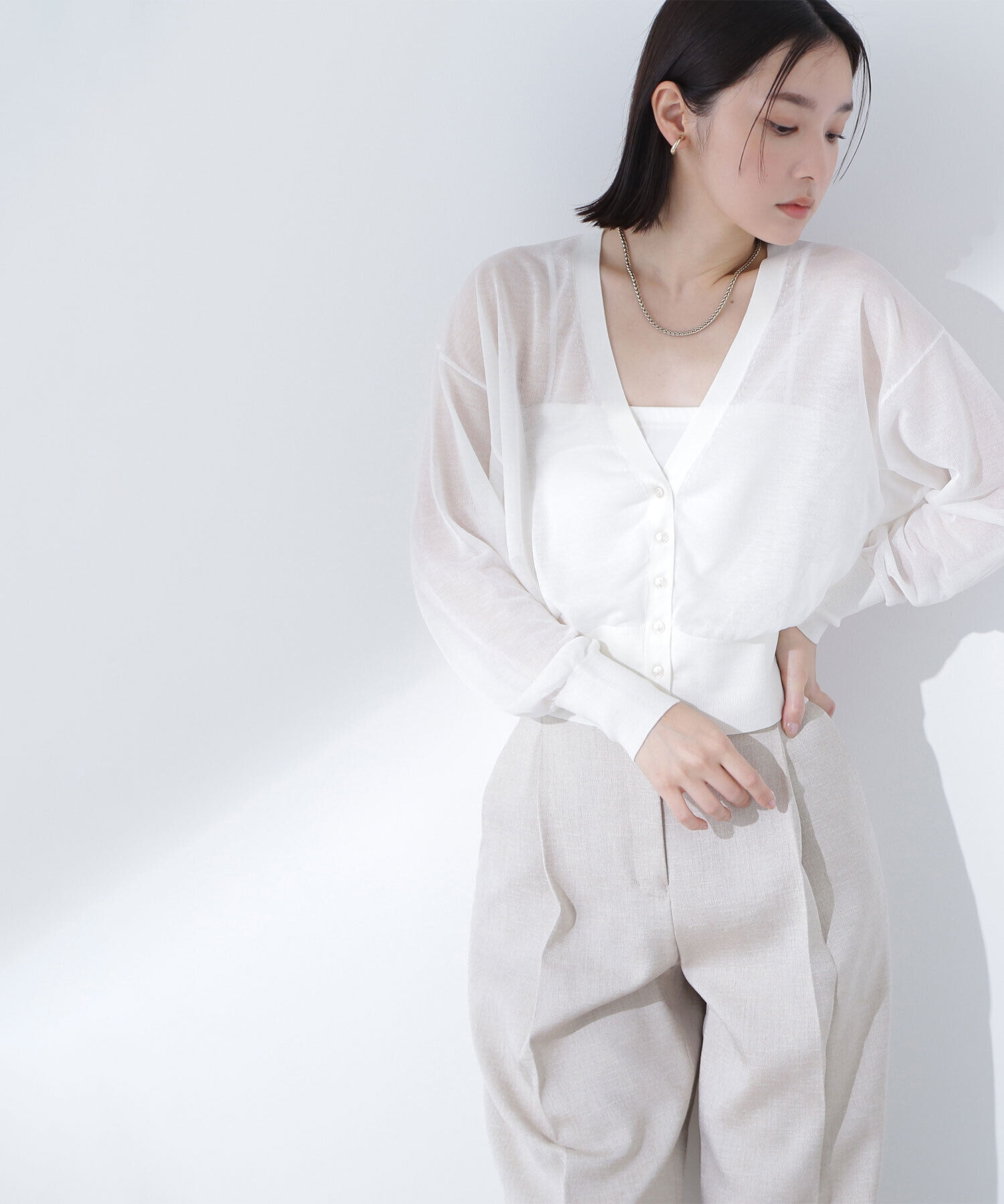  「ベーシックシアーカーディガン」|ニット・セーター|オフホワイト1