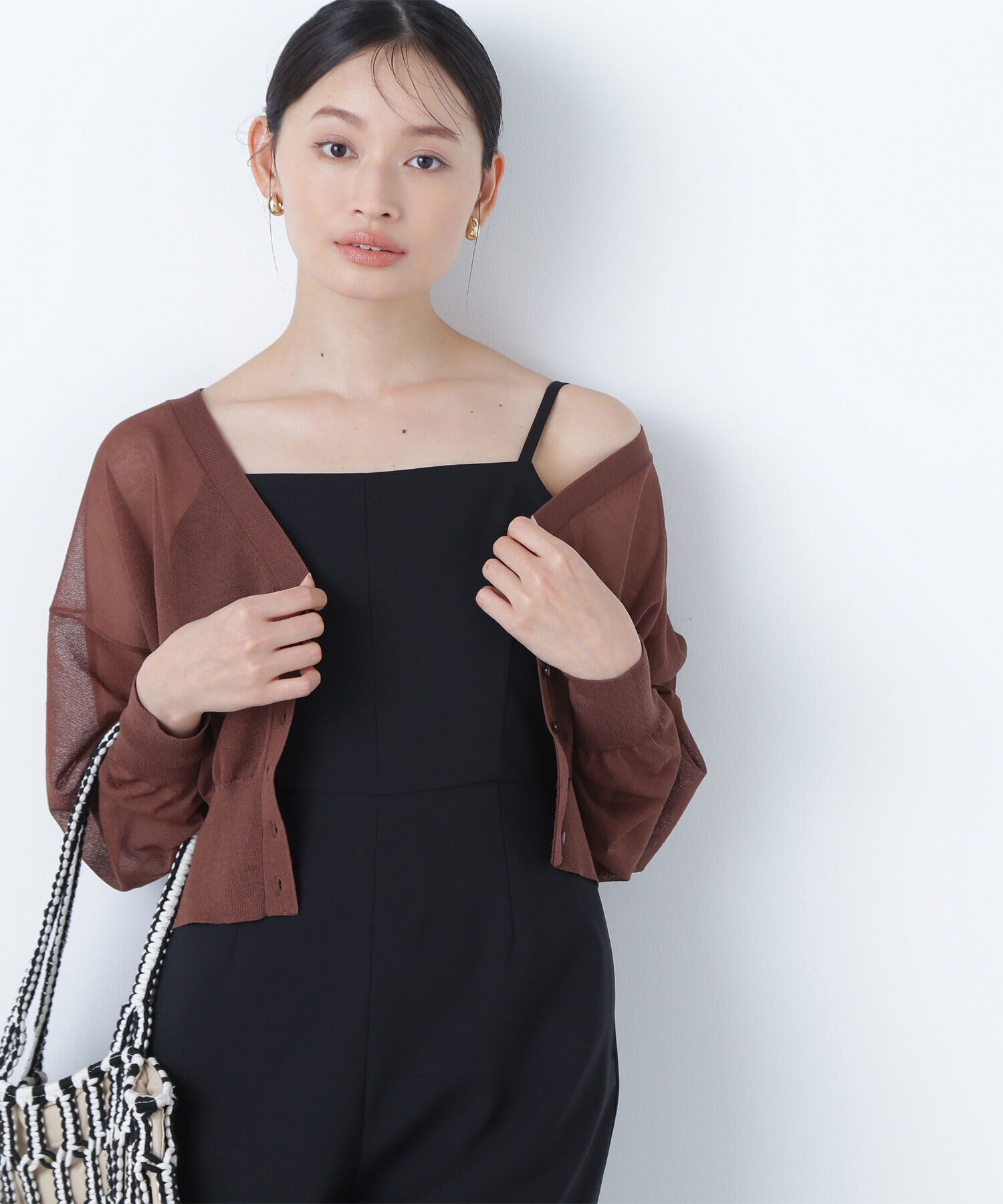  「ベーシックシアーカーディガン」|ニット・セーター|ブラウン