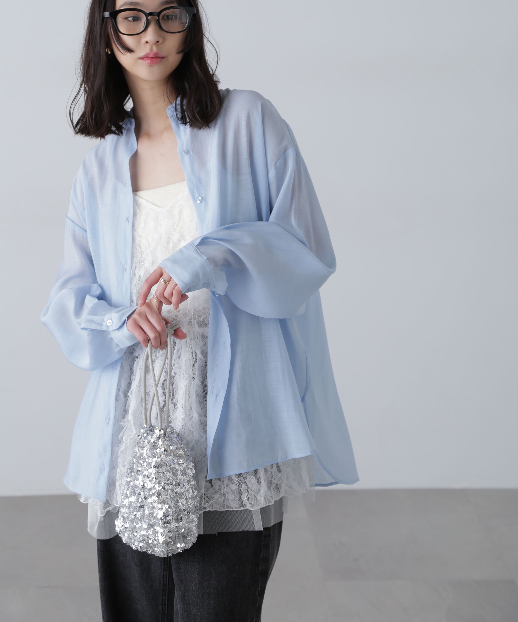  「シアーバックスリットオーバーシャツ」|シャツ・ブラウス|ライトブルー