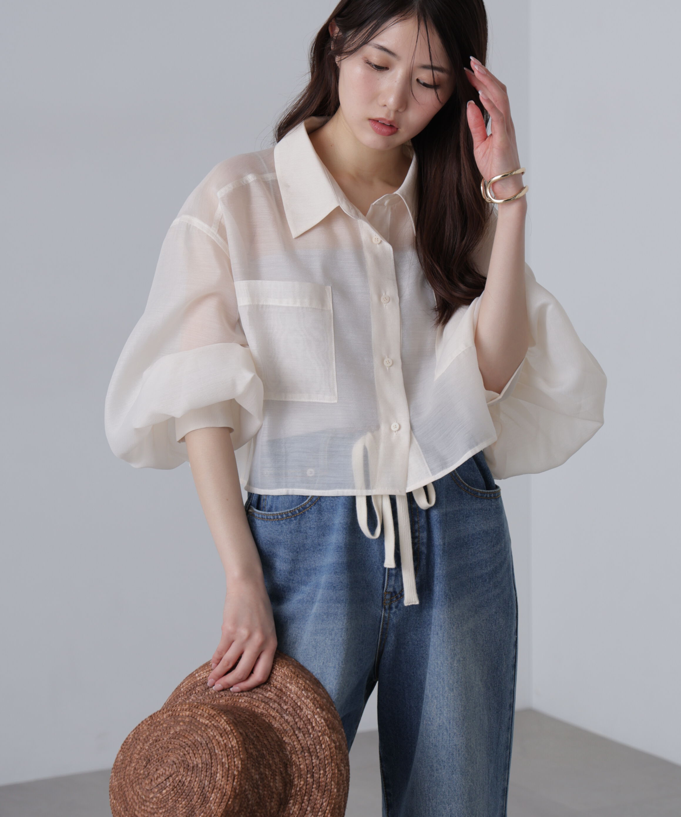  「シアーオーガンジーショート丈シャツ」|シャツ・ブラウス|オフ