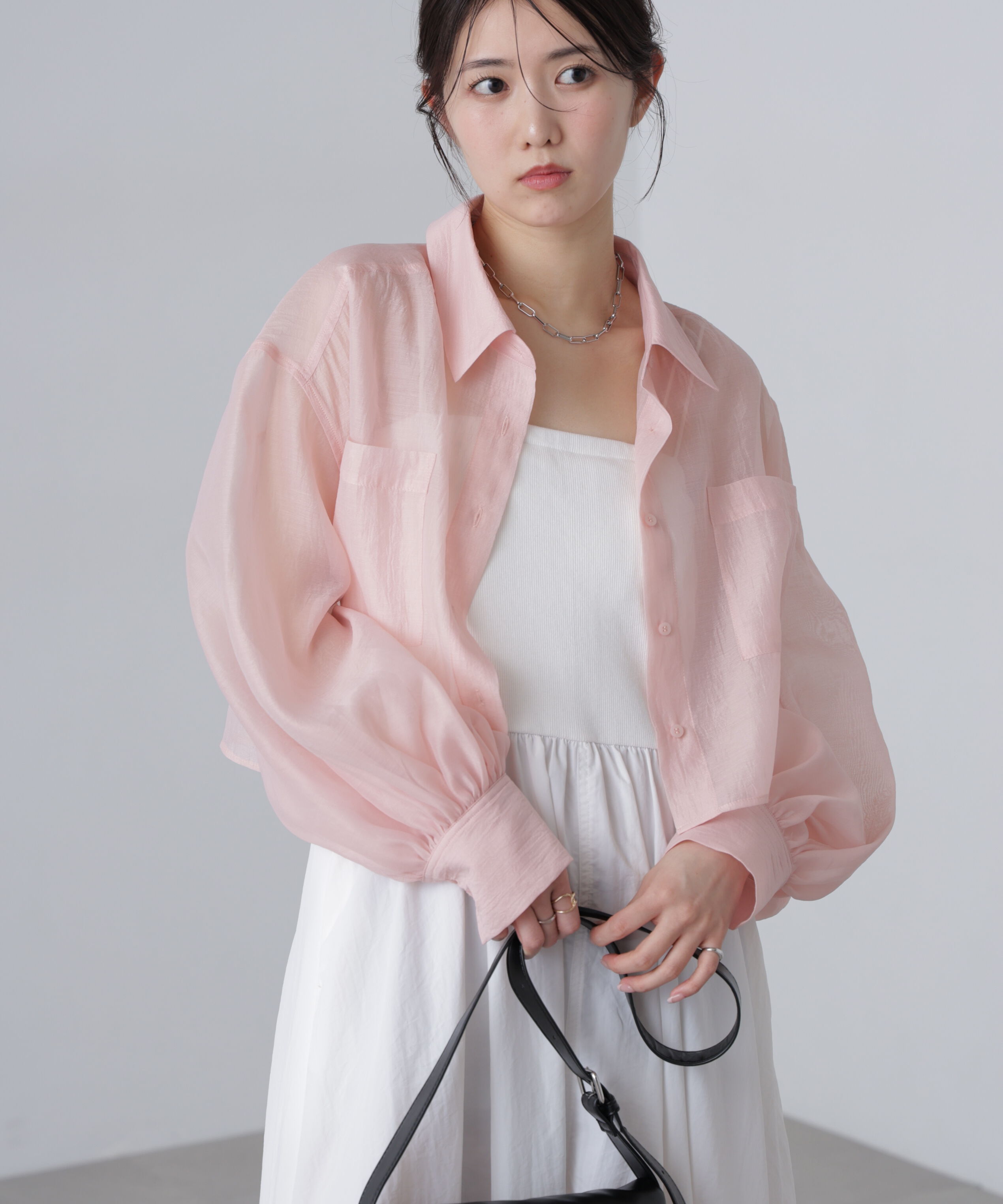  「シアーオーガンジーショート丈シャツ」|シャツ・ブラウス|ピンク