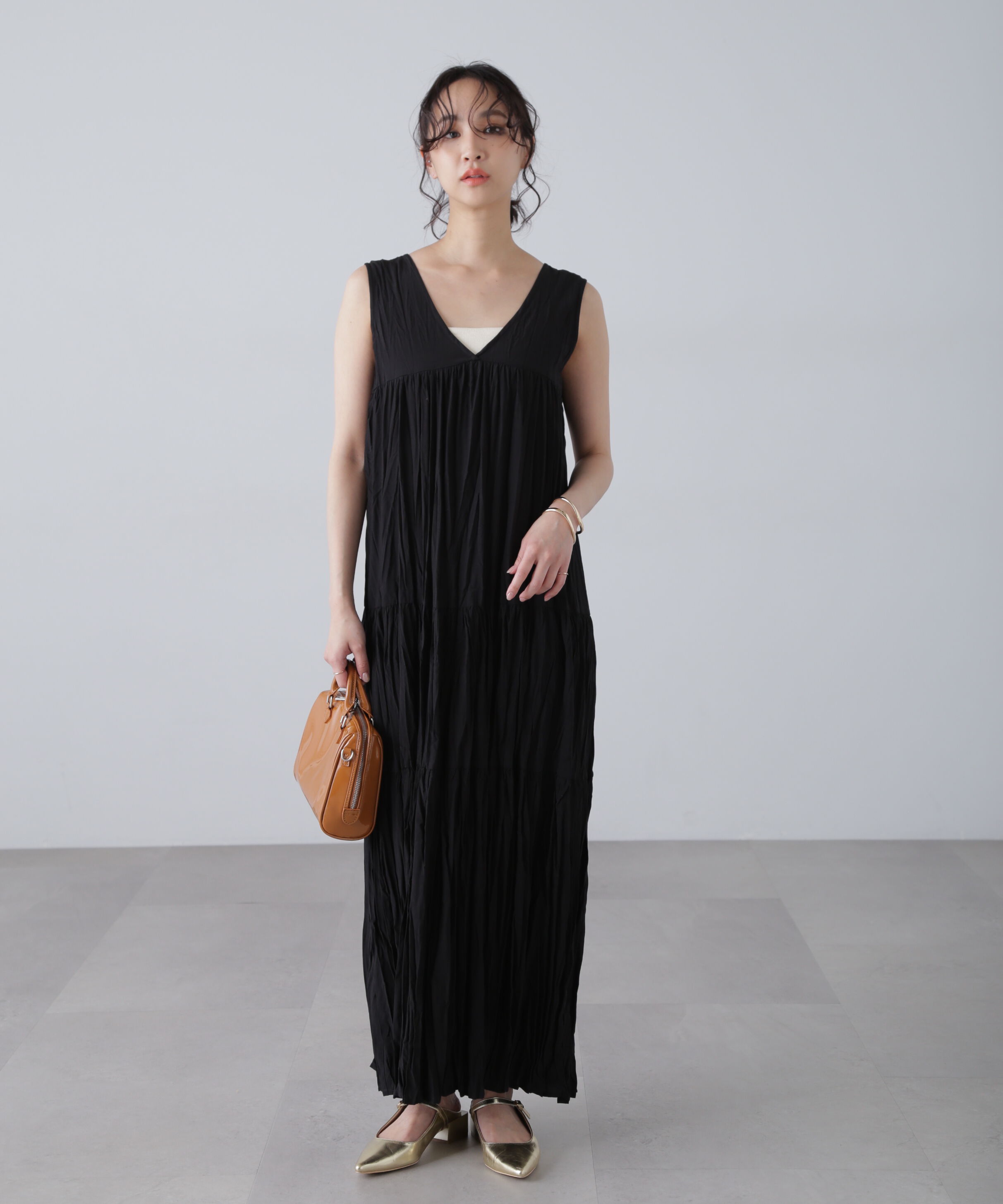  「ワッシャーティアードノースリーブワンピース」|ワンピース|