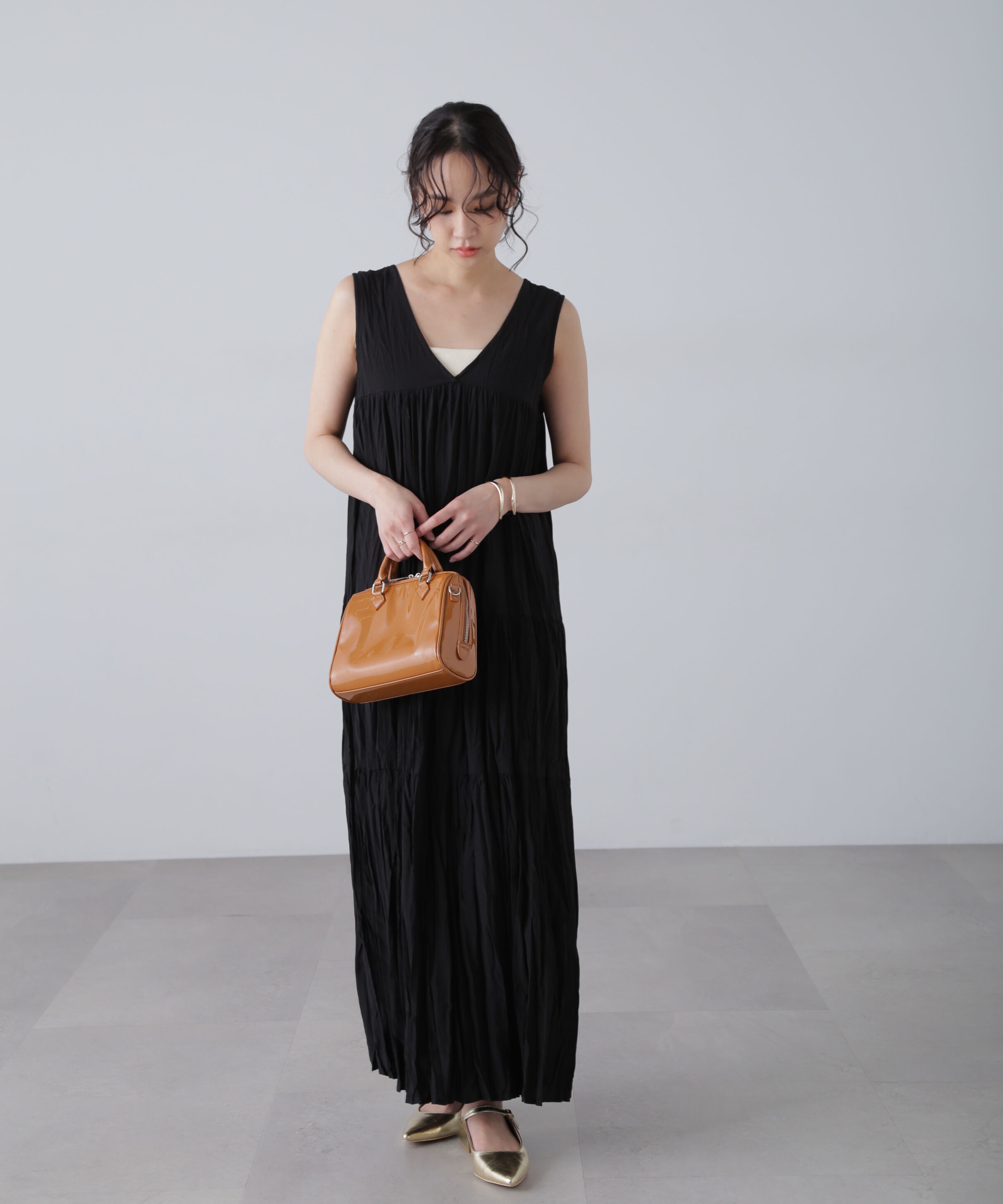  「ワッシャーティアードノースリーブワンピース」|ワンピース|