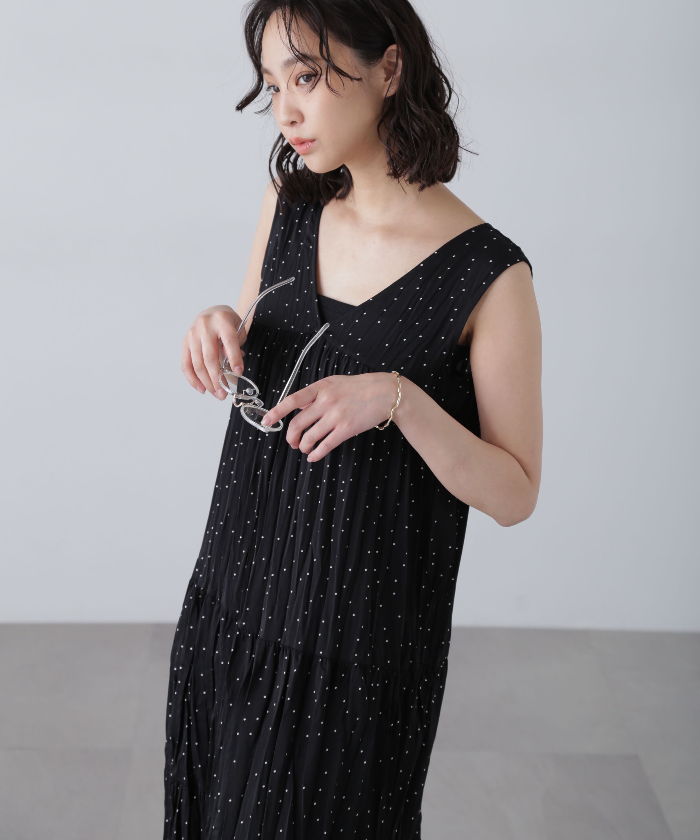  「ワッシャーティアードノースリーブワンピース」|ワンピース|