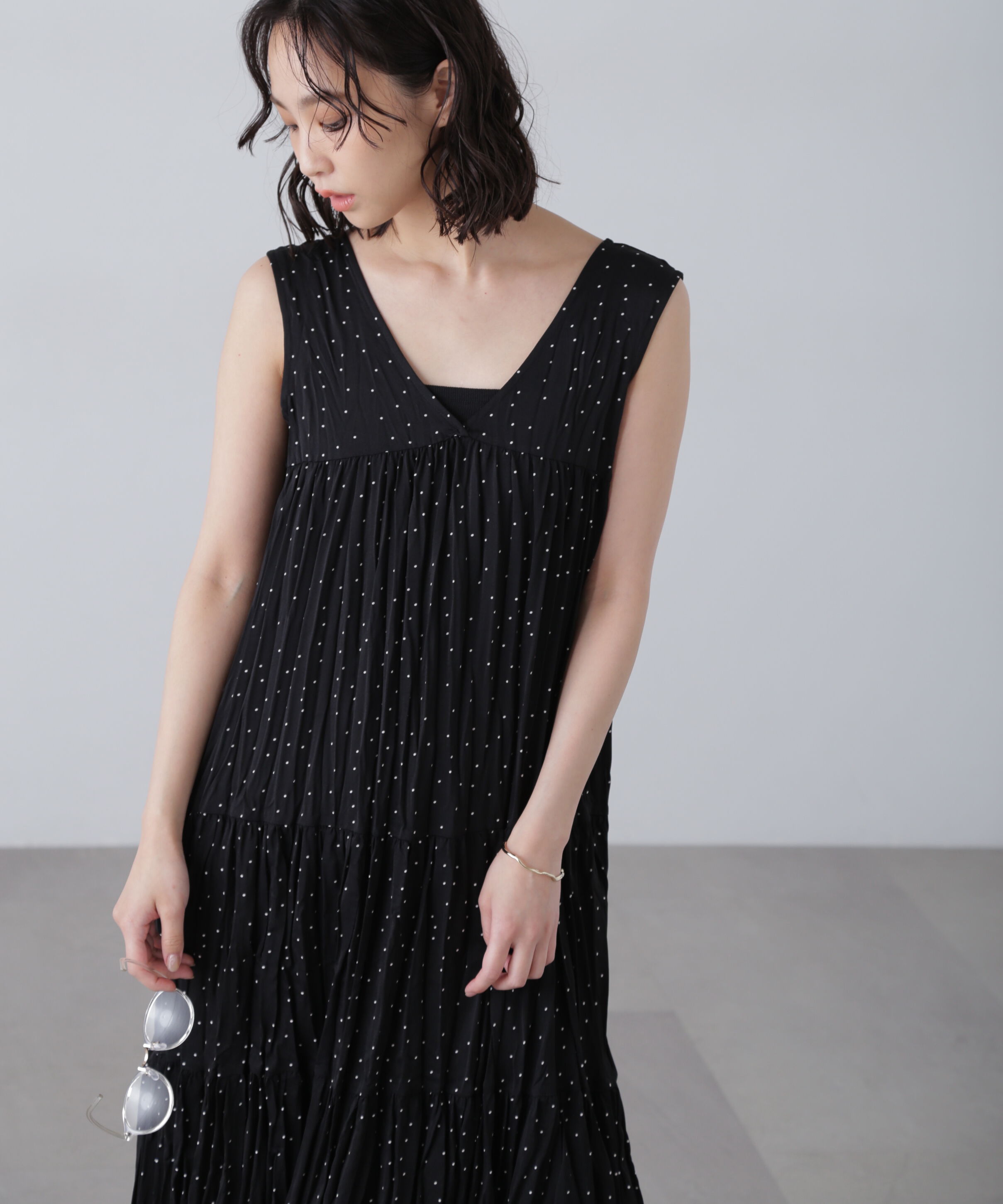  「ワッシャーティアードノースリーブワンピース」|ワンピース|