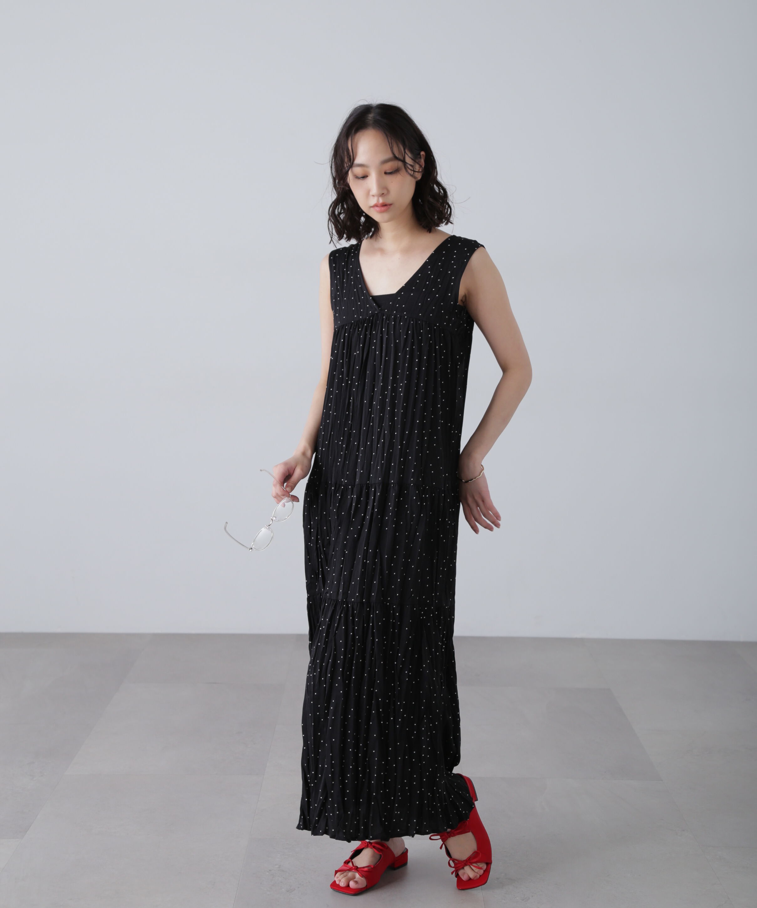  「ワッシャーティアードノースリーブワンピース」|ワンピース|