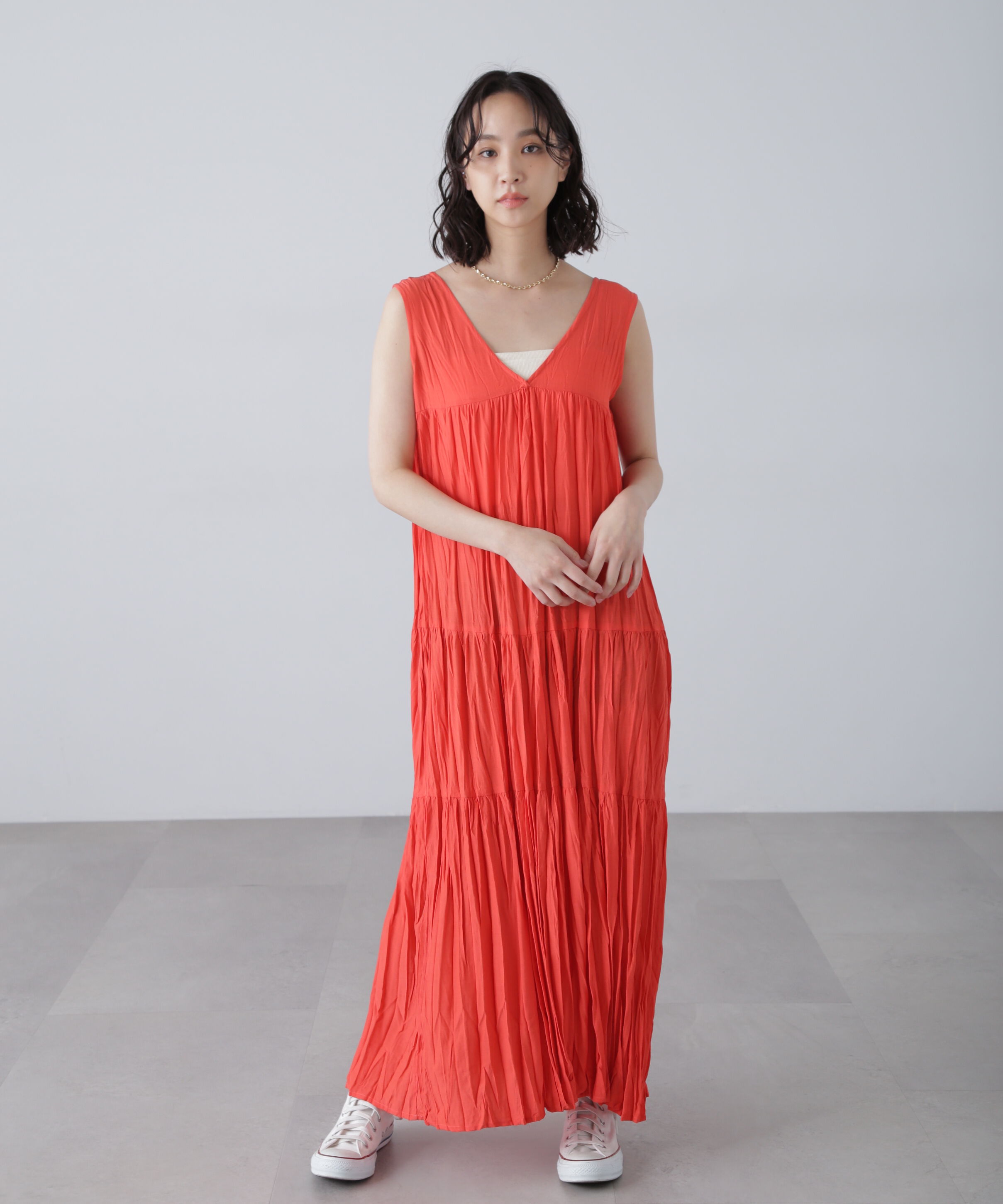  「ワッシャーティアードノースリーブワンピース」|ワンピース|