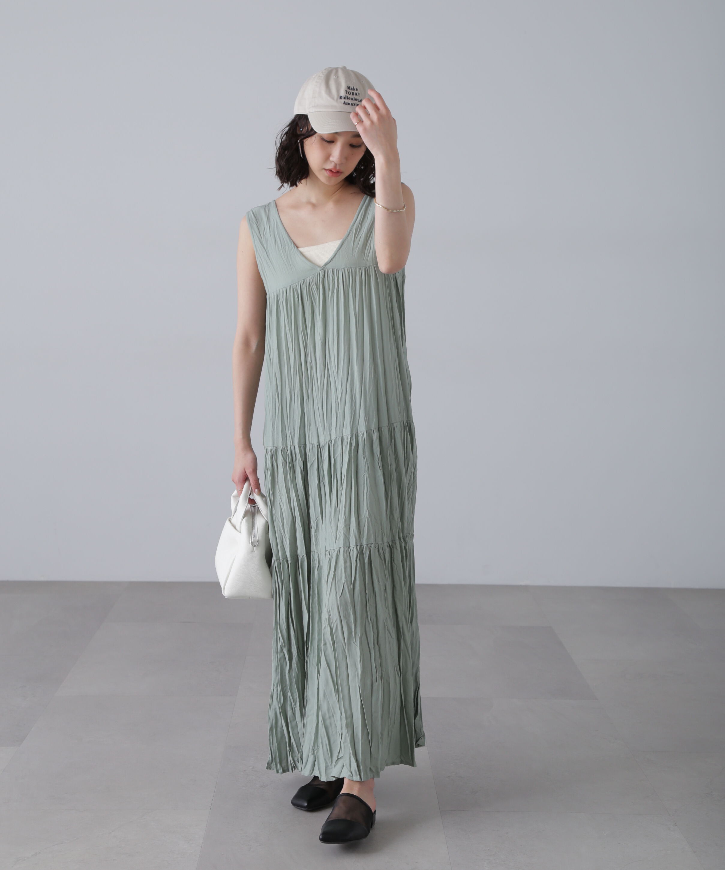  「ワッシャーティアードノースリーブワンピース」|ワンピース|