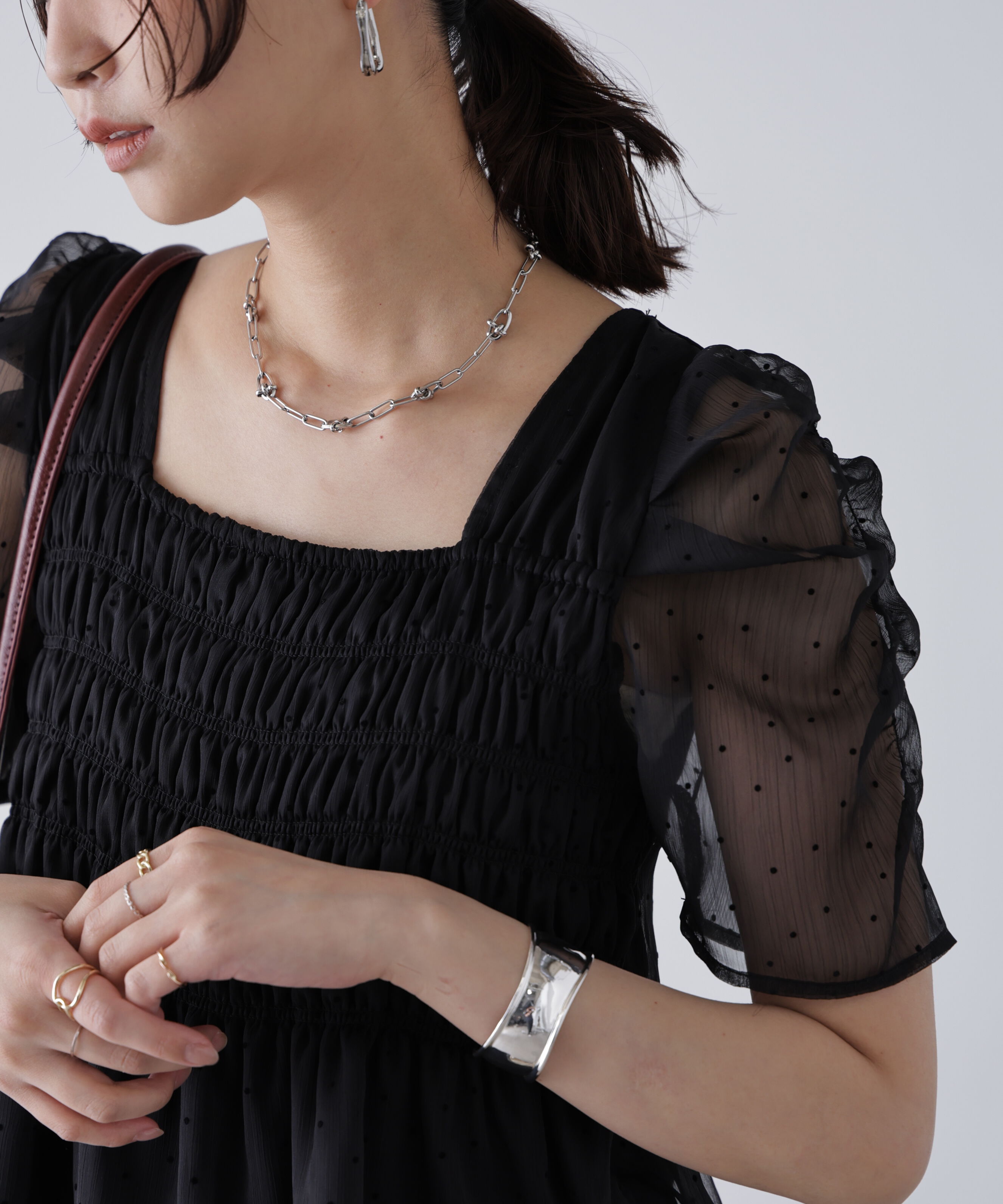  「フロッキードットシャーリングペプラムブラウス」|シャツ・ブラウス|