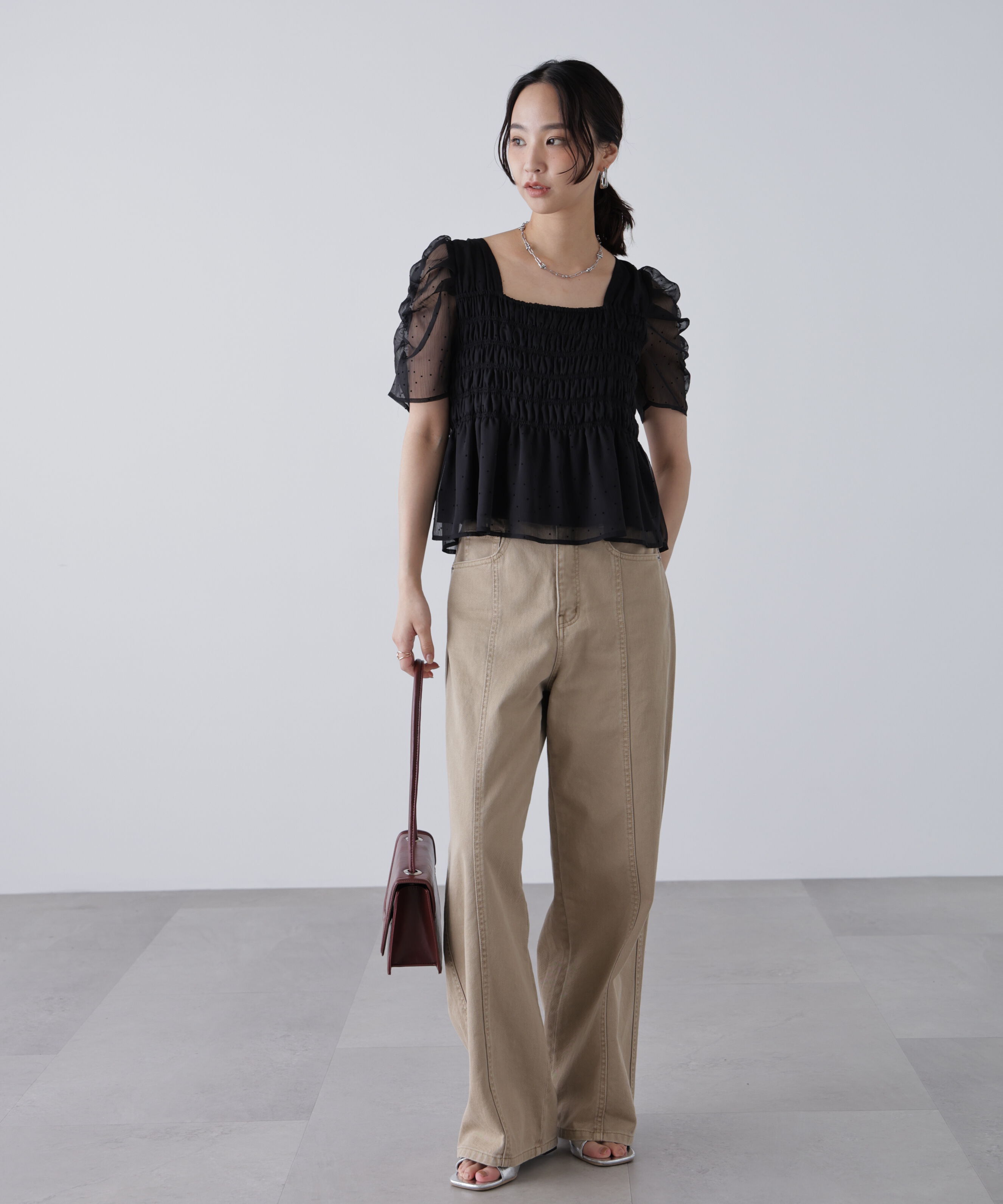  「フロッキードットシャーリングペプラムブラウス」|シャツ・ブラウス|