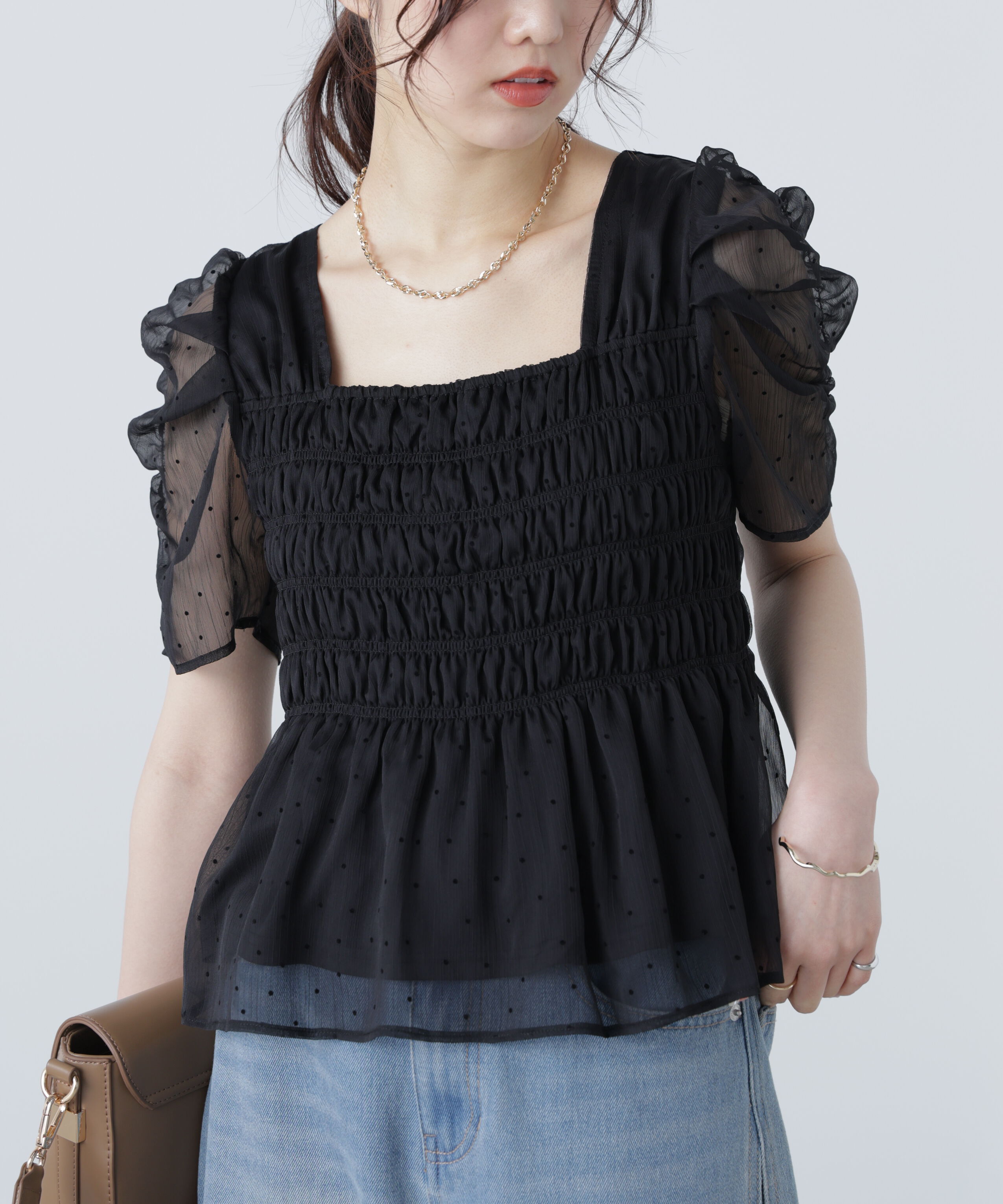  「フロッキードットシャーリングペプラムブラウス」|シャツ・ブラウス|