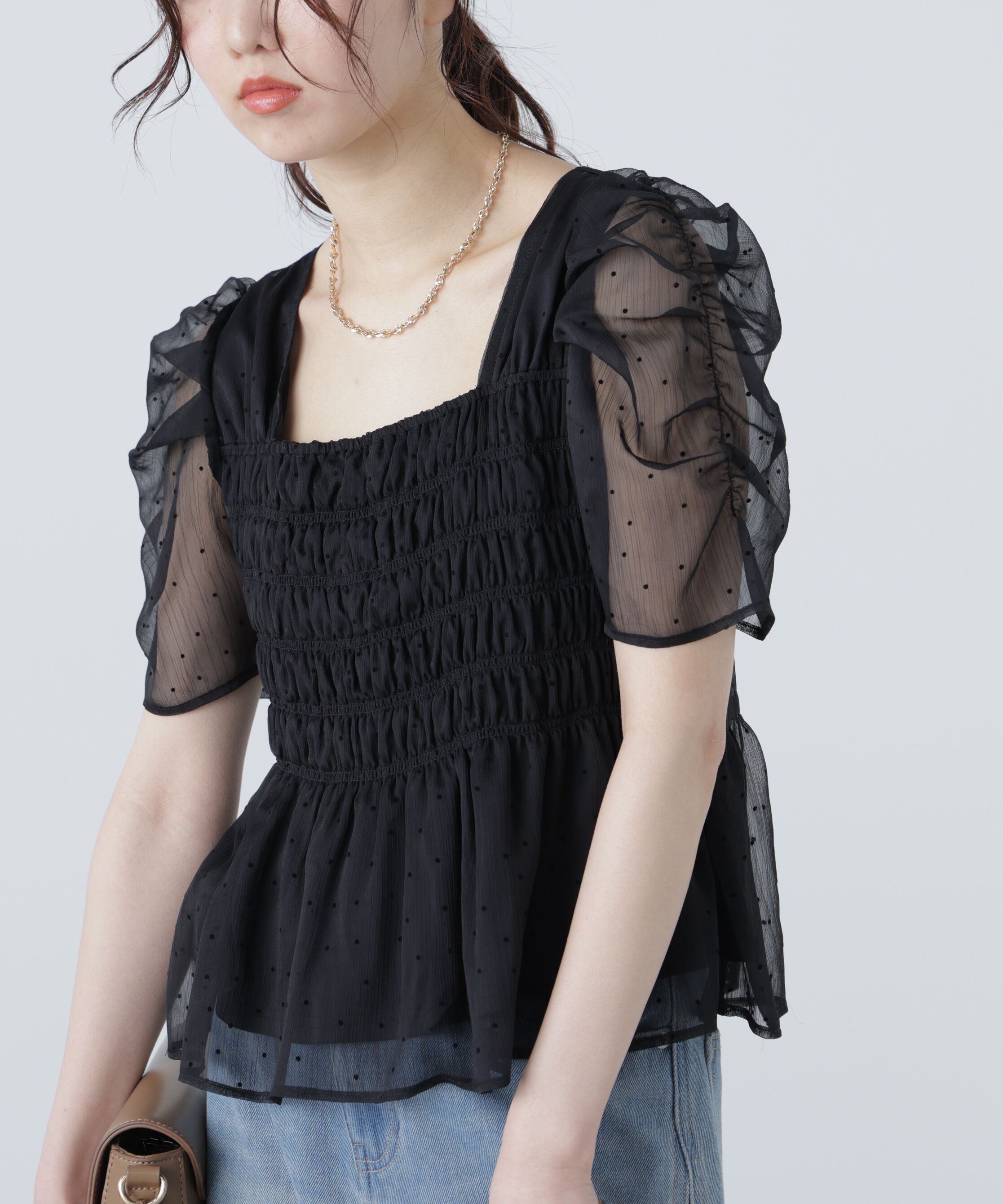  「フロッキードットシャーリングペプラムブラウス」|シャツ・ブラウス|