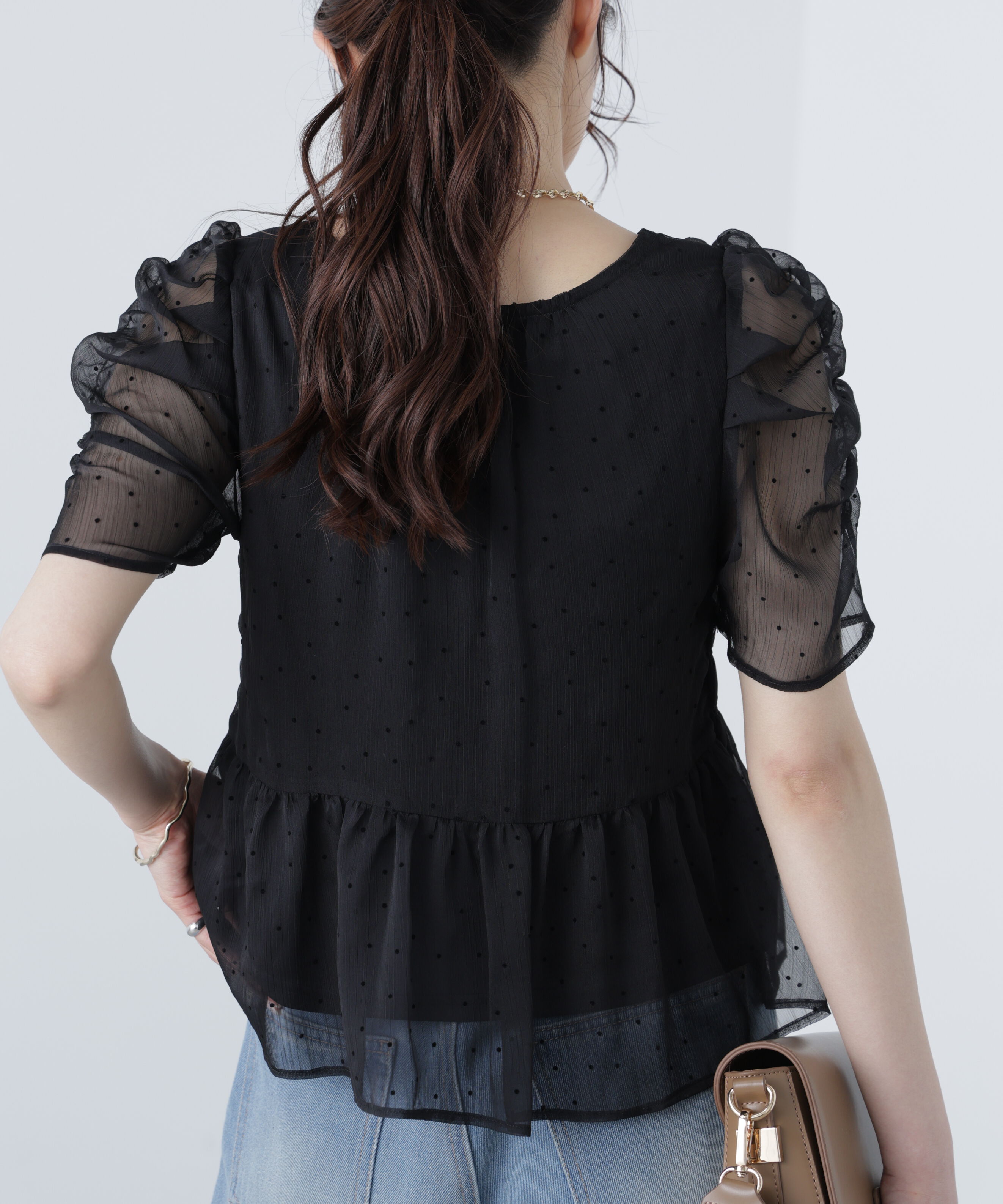  「フロッキードットシャーリングペプラムブラウス」|シャツ・ブラウス|