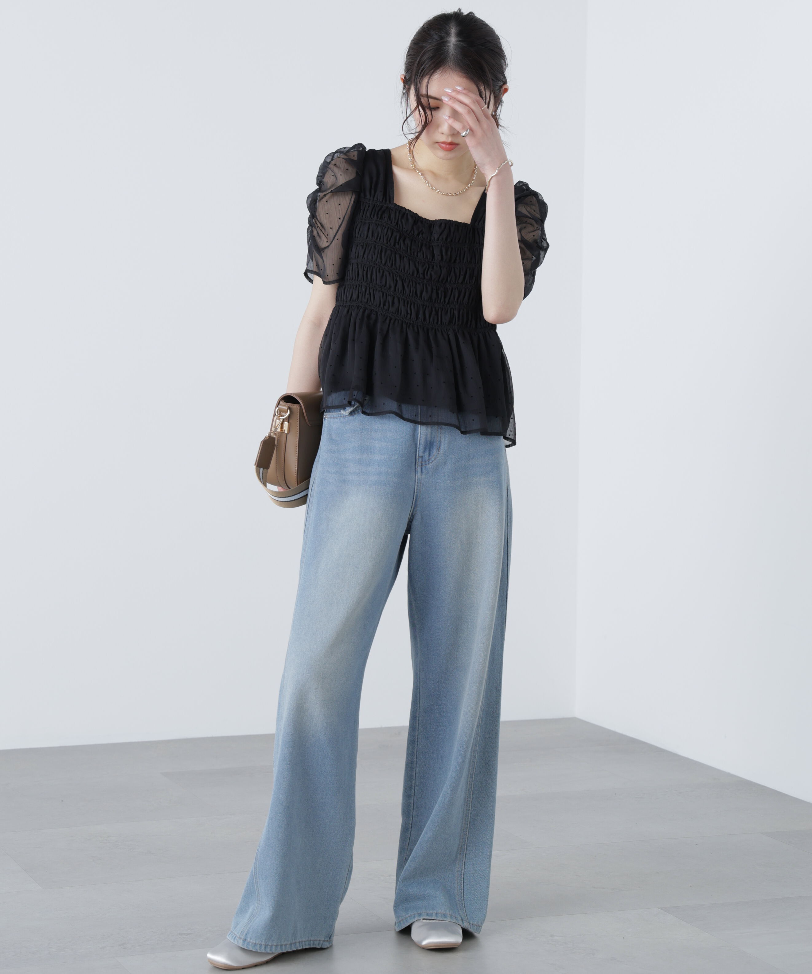  「フロッキードットシャーリングペプラムブラウス」|シャツ・ブラウス|