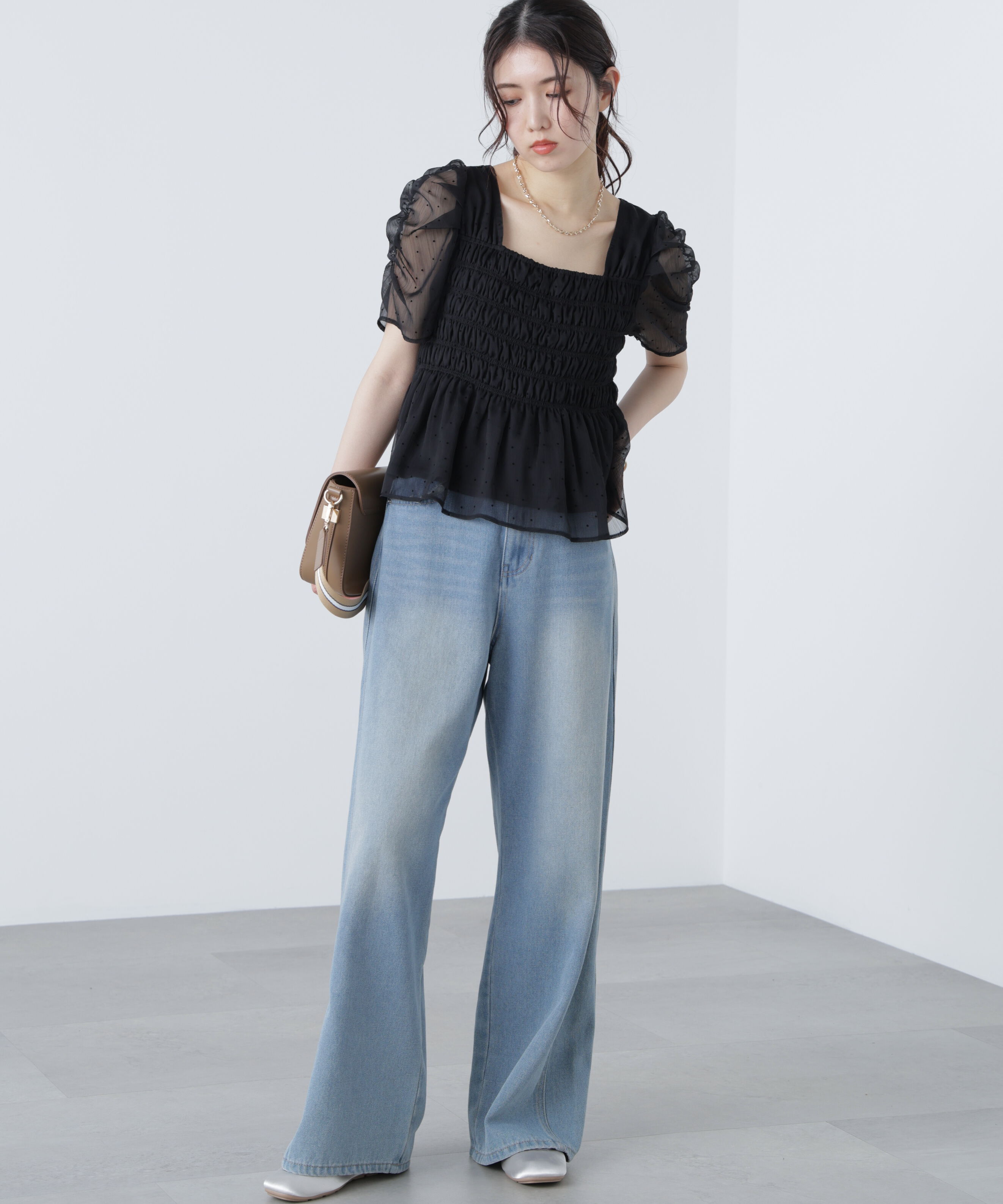  「フロッキードットシャーリングペプラムブラウス」|シャツ・ブラウス|