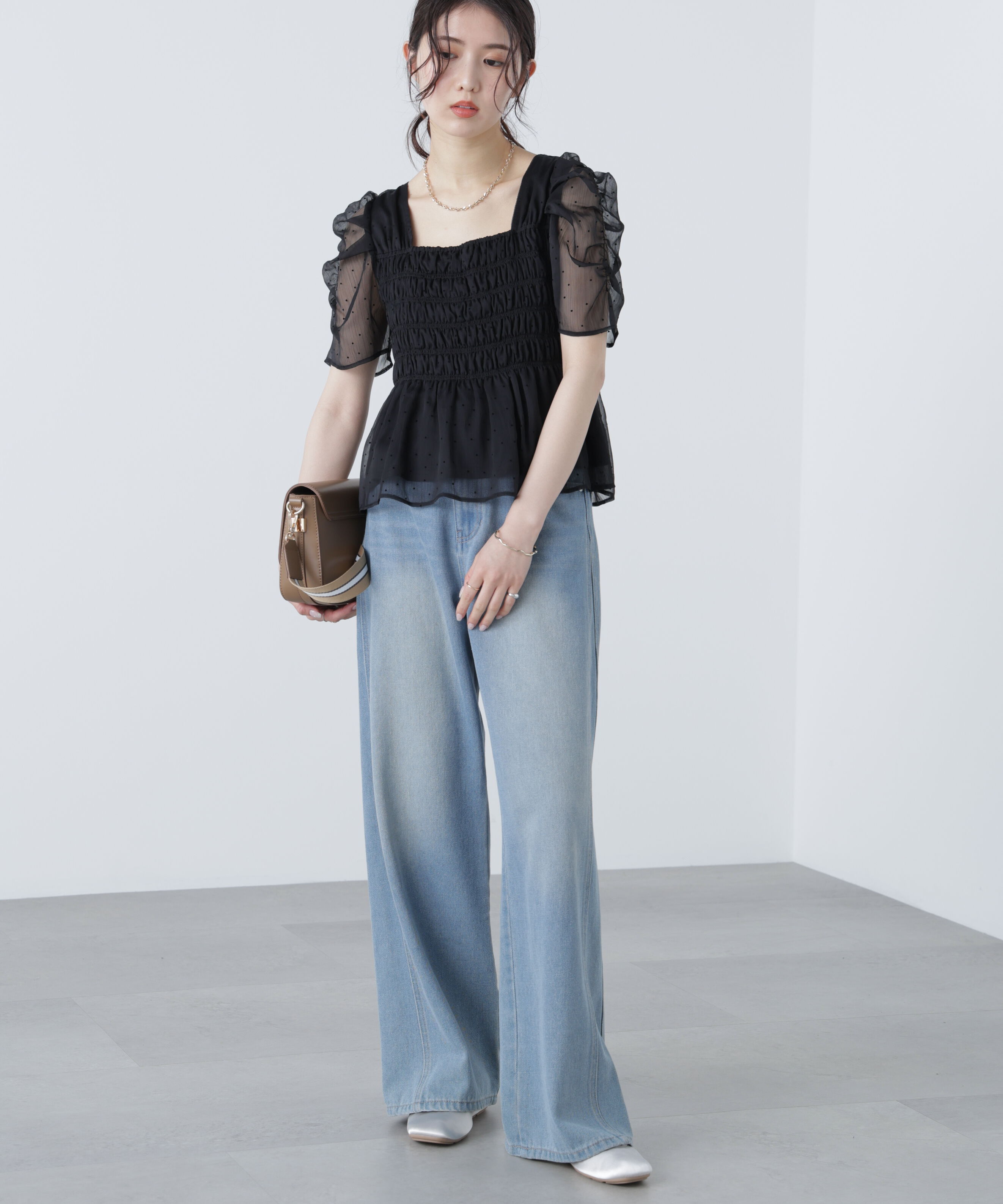  「フロッキードットシャーリングペプラムブラウス」|シャツ・ブラウス|