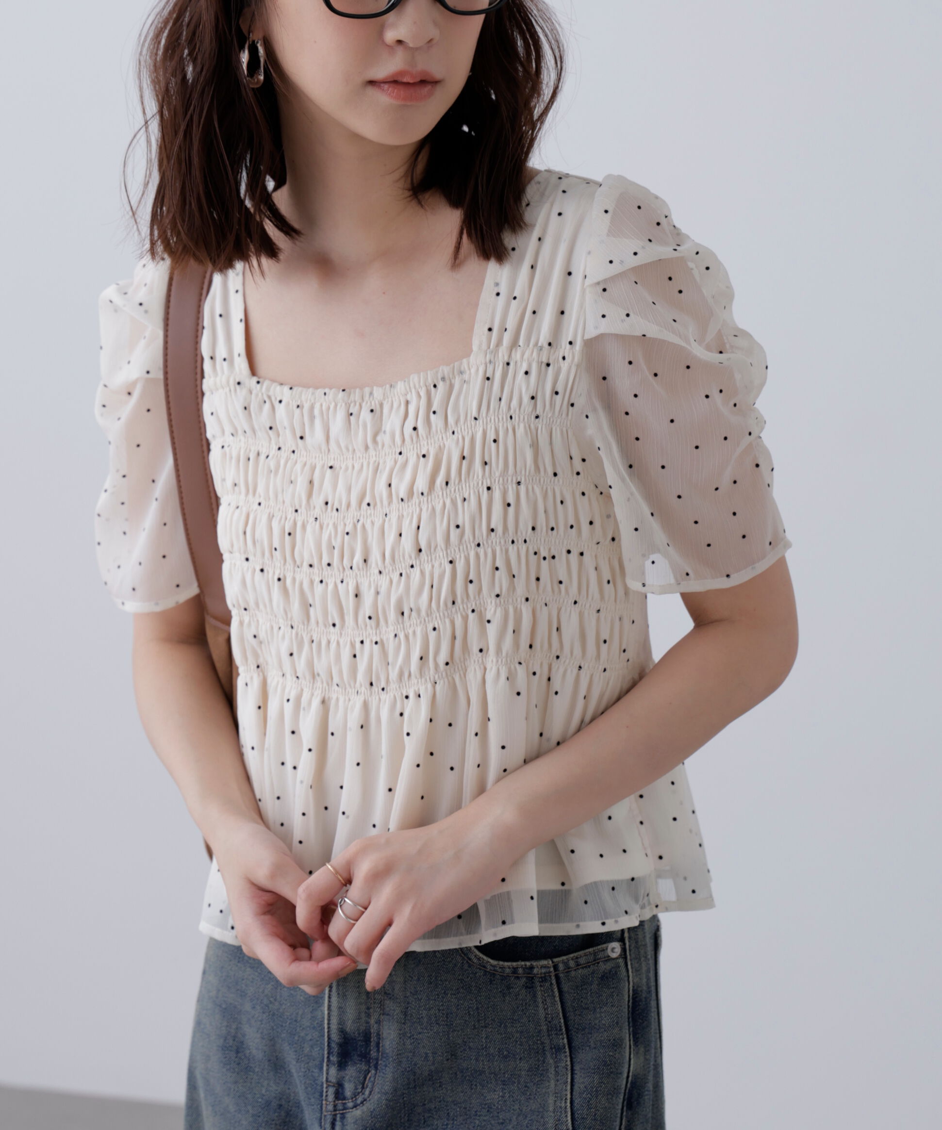  「フロッキードットシャーリングペプラムブラウス」|シャツ・ブラウス|オフ