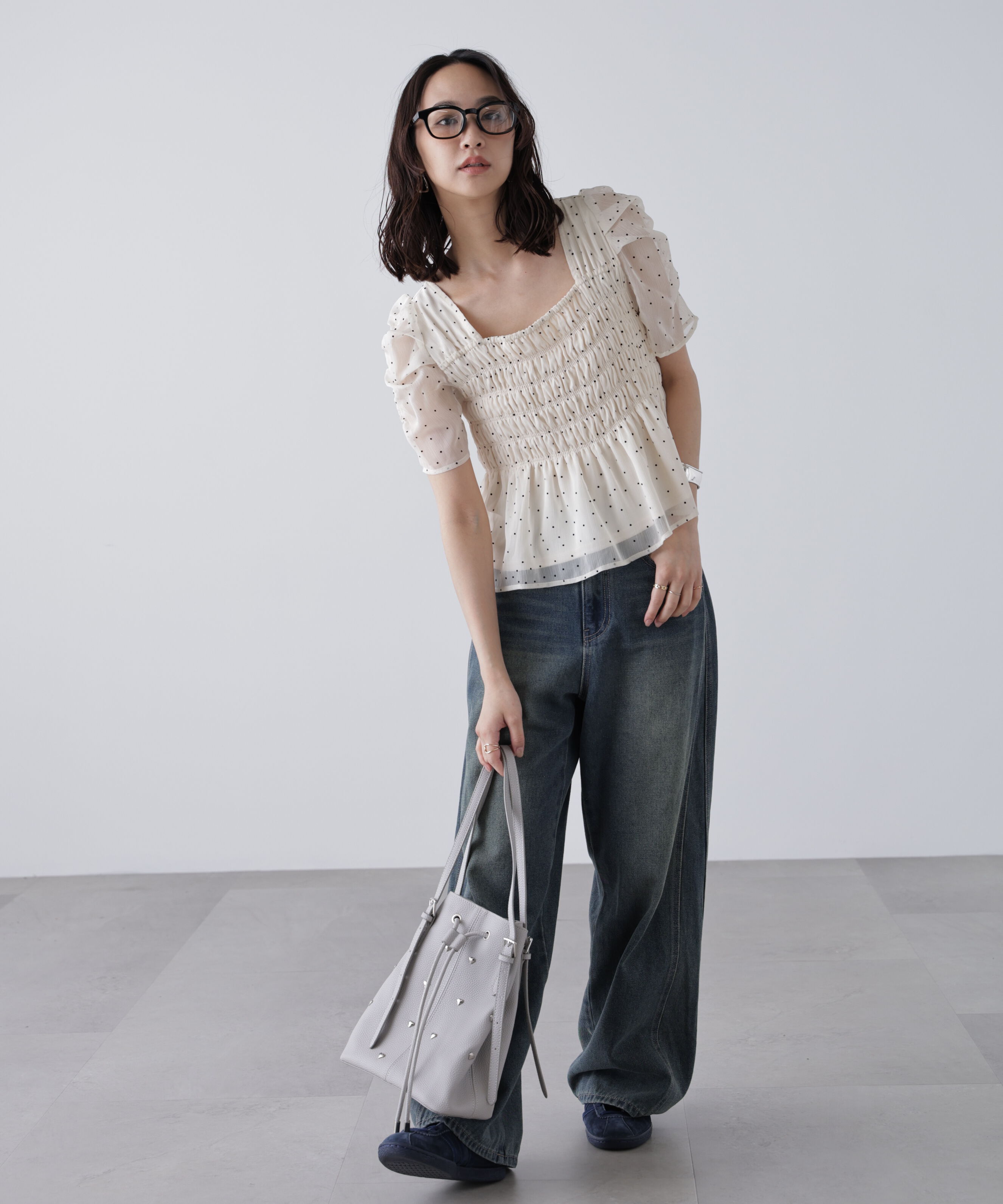  「フロッキードットシャーリングペプラムブラウス」|シャツ・ブラウス|