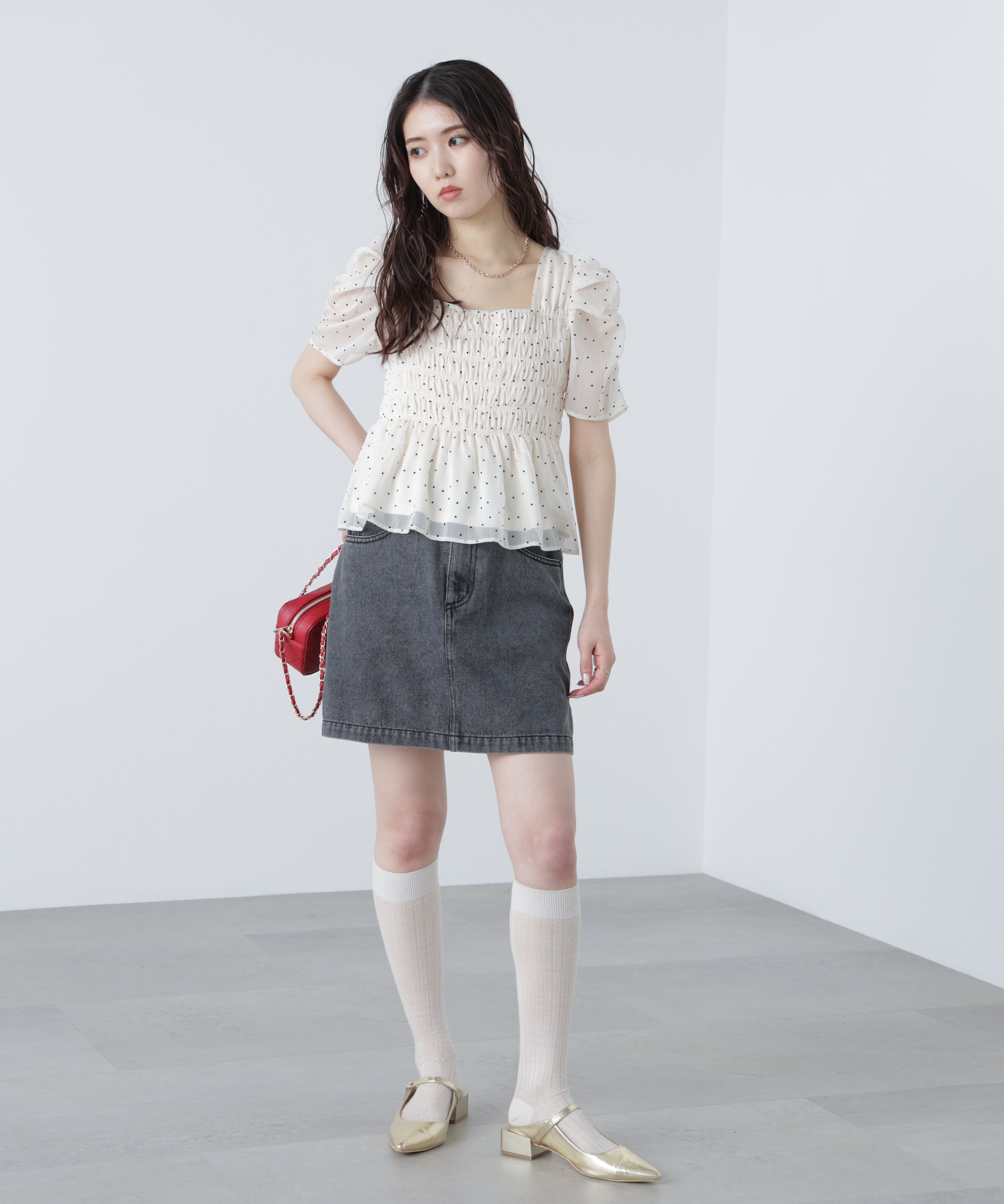  「フロッキードットシャーリングペプラムブラウス」|シャツ・ブラウス|