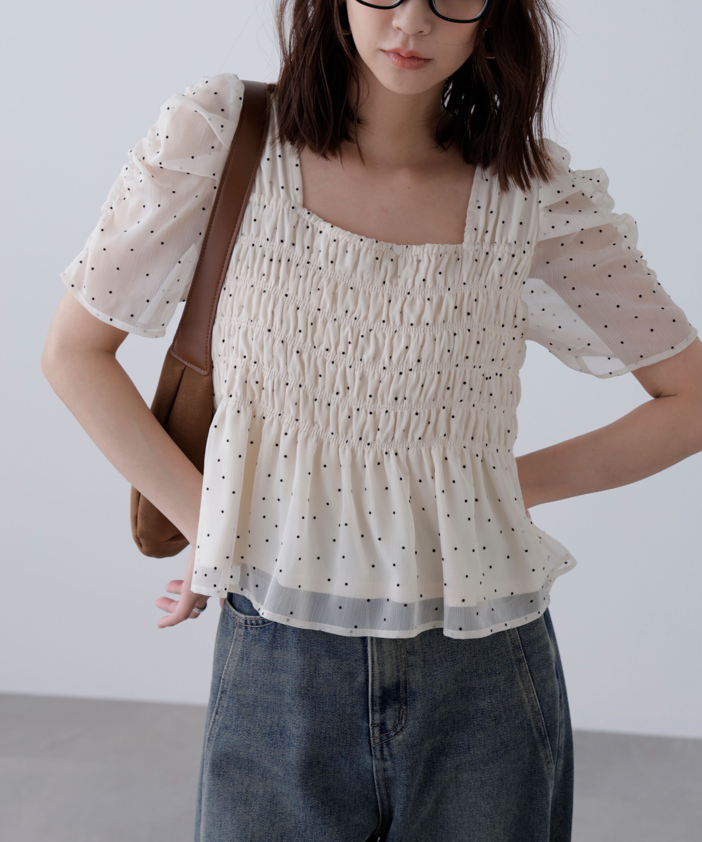  「フロッキードットシャーリングペプラムブラウス」|シャツ・ブラウス|