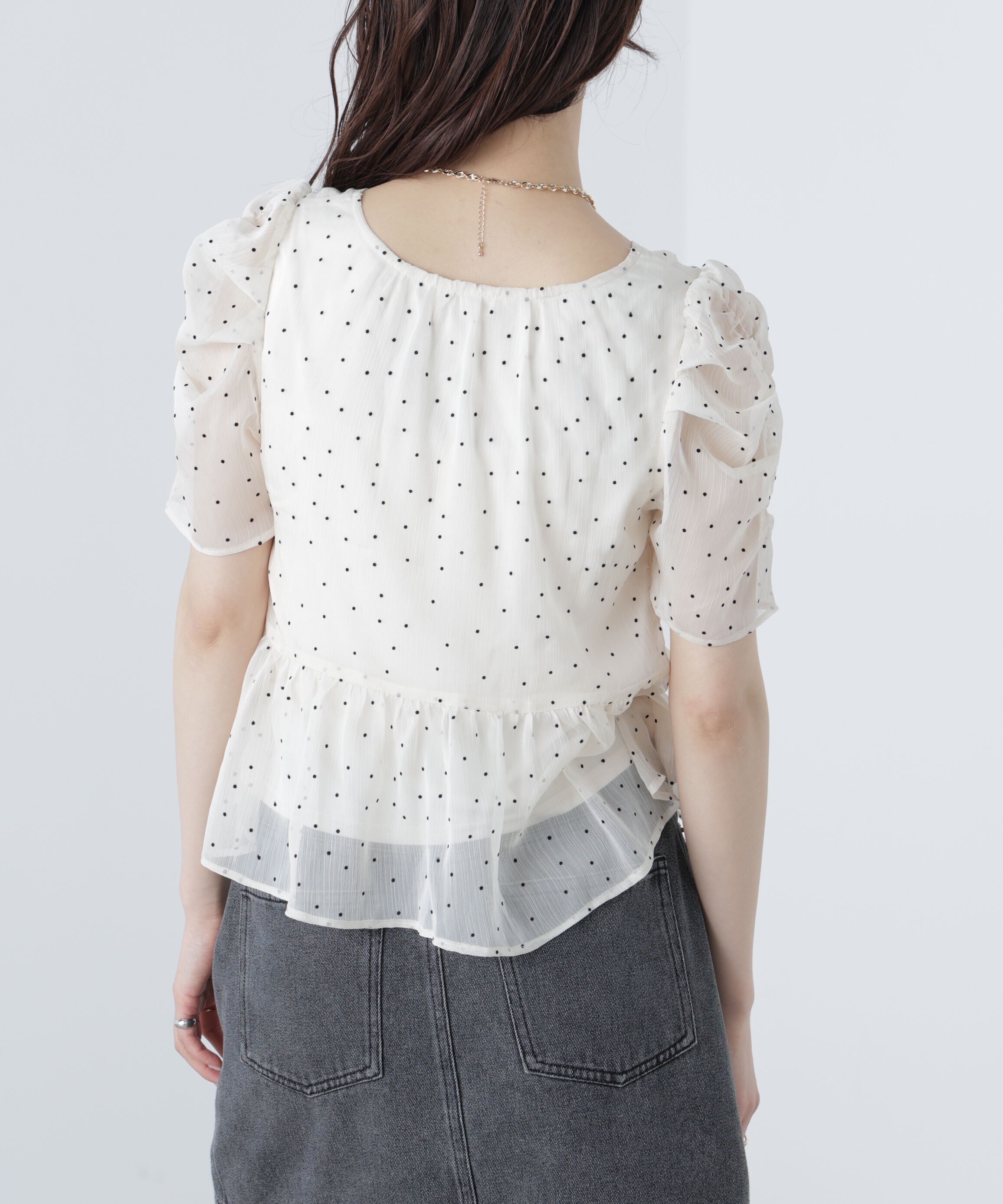  「フロッキードットシャーリングペプラムブラウス」|シャツ・ブラウス|