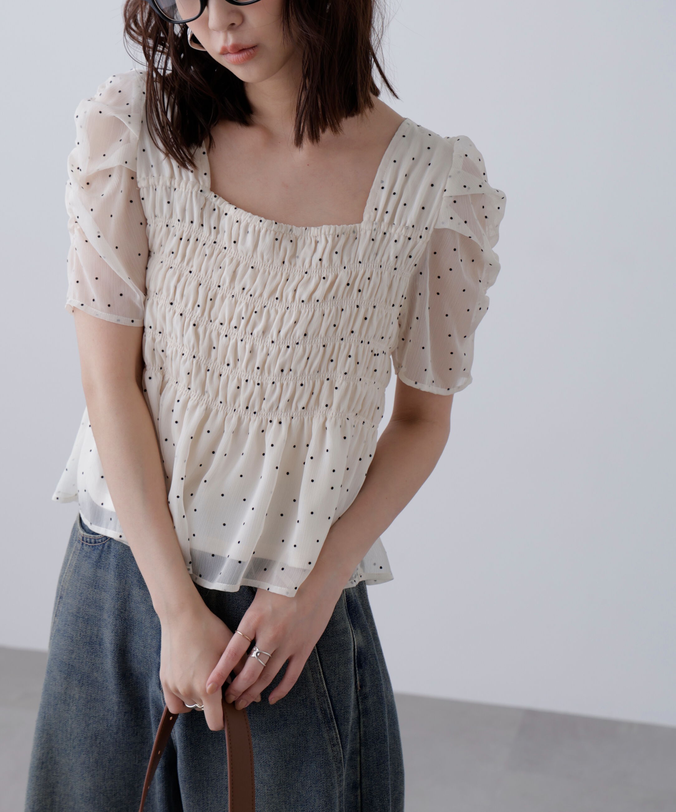  「フロッキードットシャーリングペプラムブラウス」|シャツ・ブラウス|