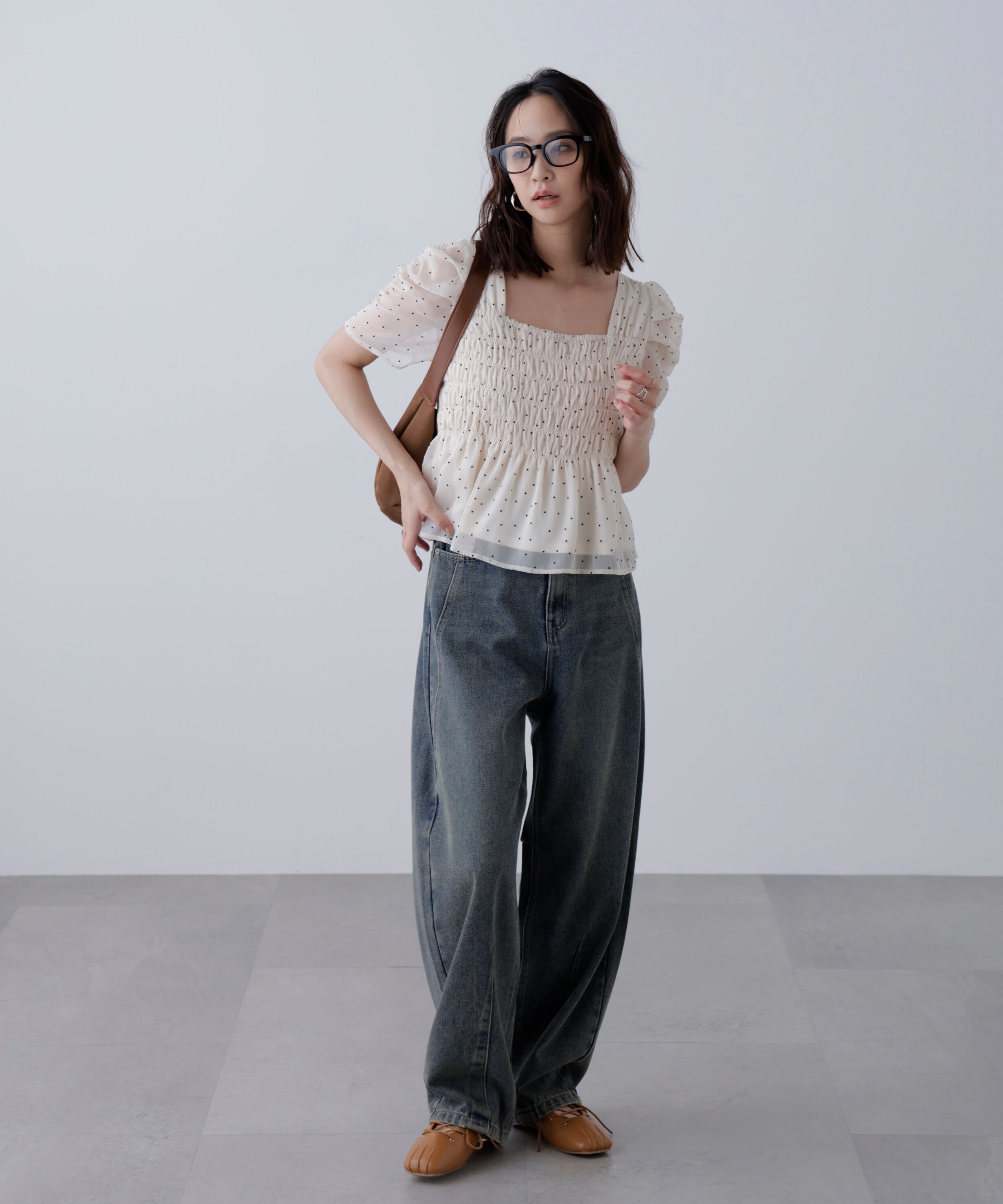  「フロッキードットシャーリングペプラムブラウス」|シャツ・ブラウス|