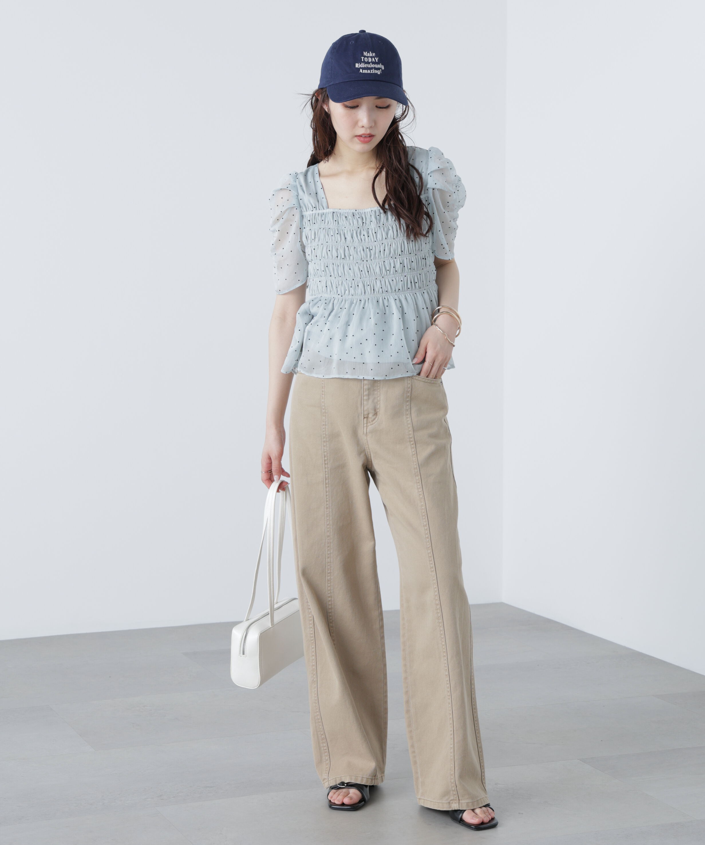  「フロッキードットシャーリングペプラムブラウス」|シャツ・ブラウス|