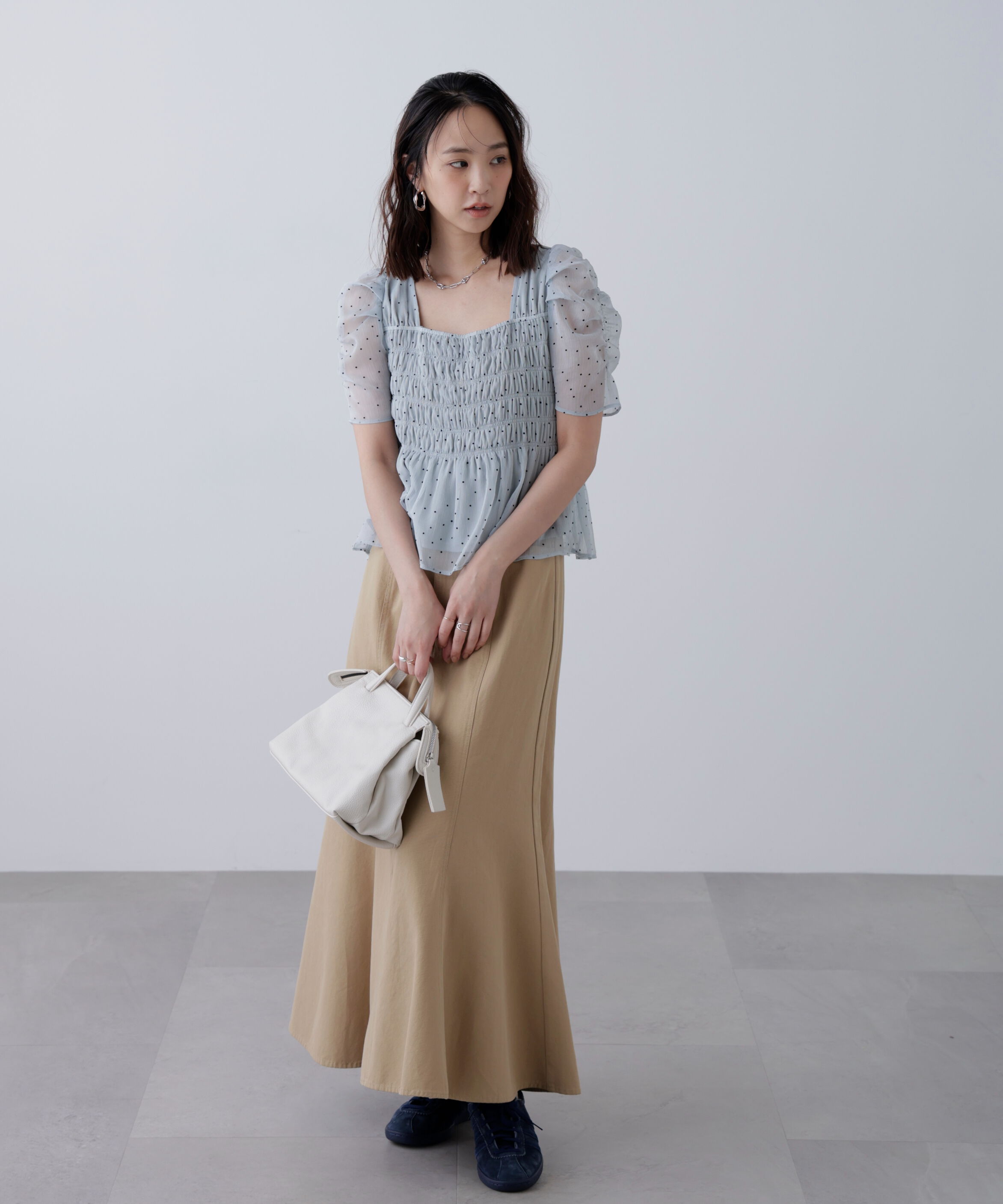  「フロッキードットシャーリングペプラムブラウス」|シャツ・ブラウス|