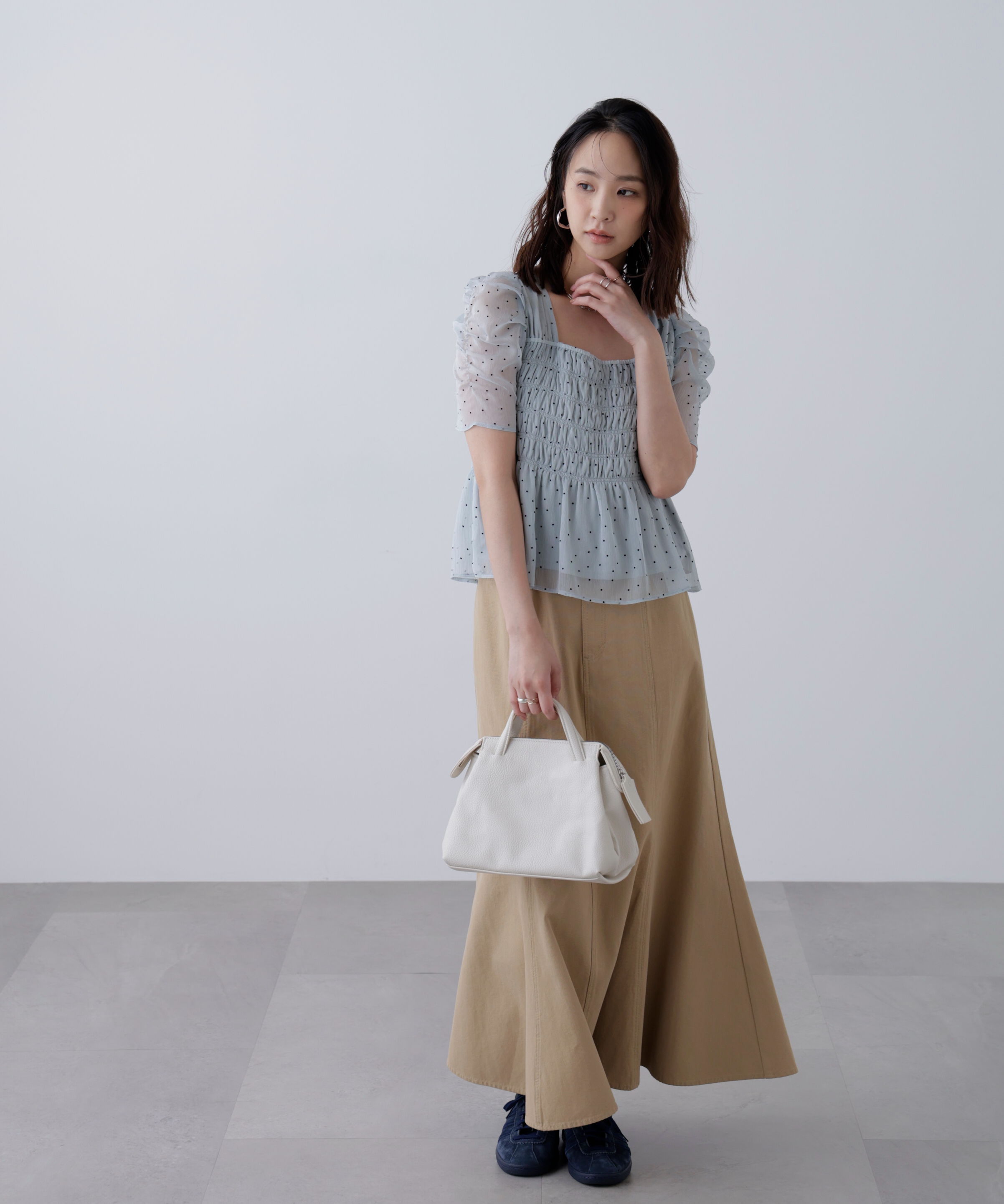  「フロッキードットシャーリングペプラムブラウス」|シャツ・ブラウス|