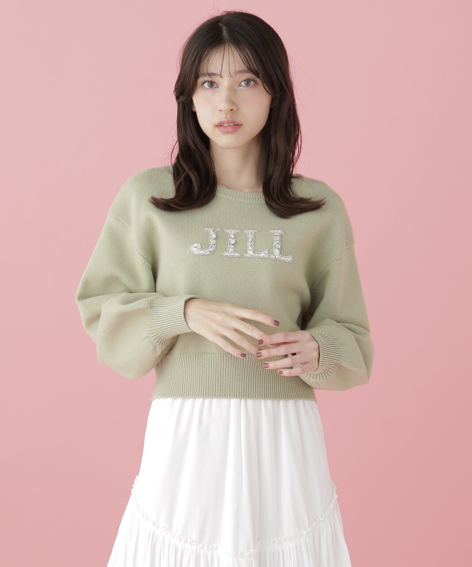  「クリスタルビジューロゴニット」|ニット・セーター|ライム