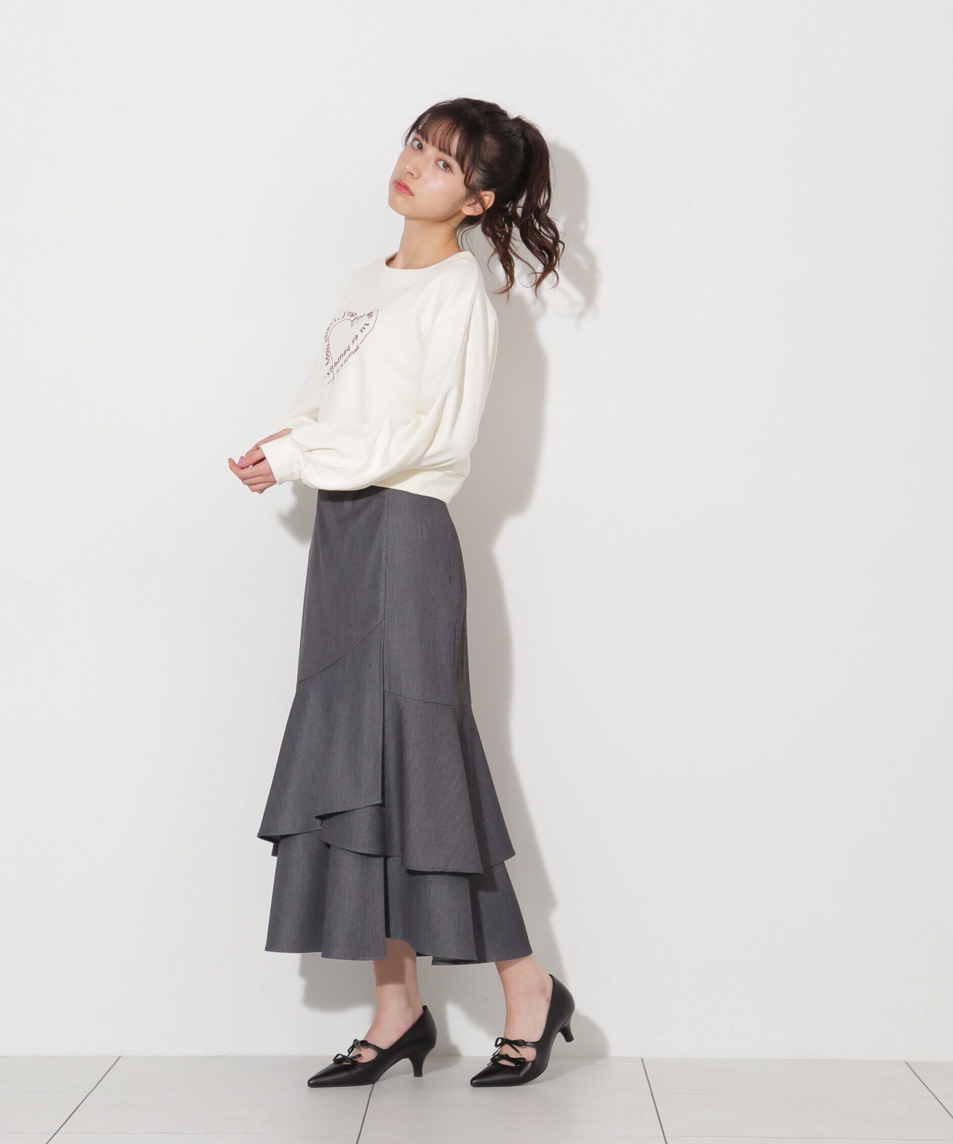  「メッセージハートオフショル裏毛プルオーバー」|Tシャツ・カットソー|