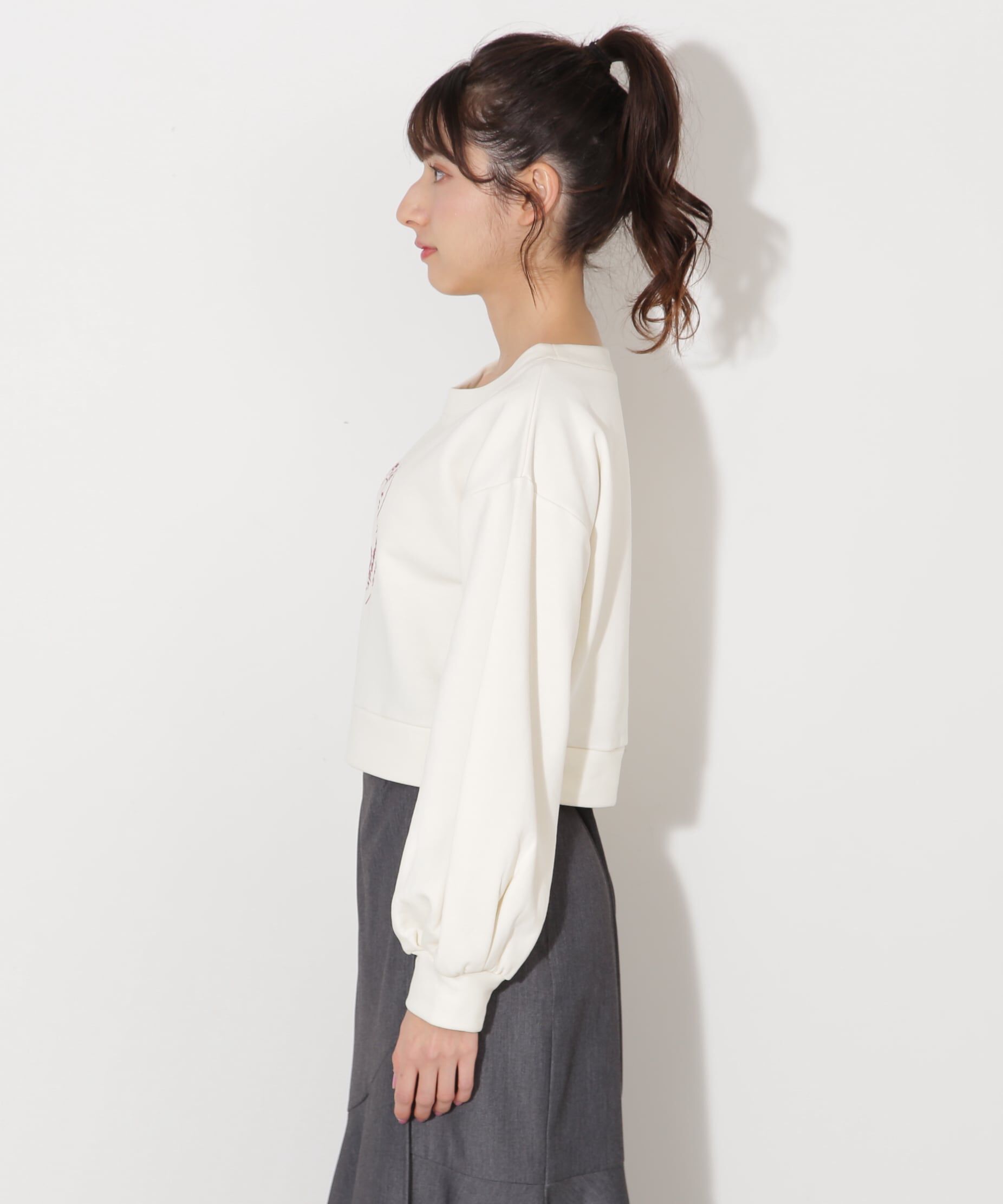  「メッセージハートオフショル裏毛プルオーバー」|Tシャツ・カットソー|