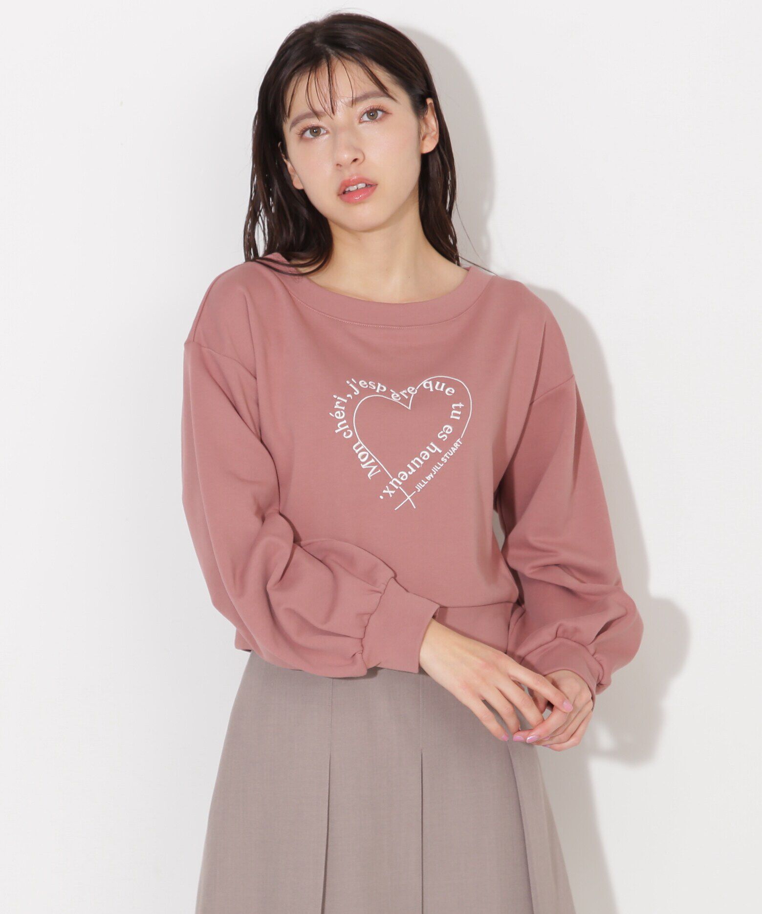  「メッセージハートオフショル裏毛プルオーバー」|Tシャツ・カットソー|モカ