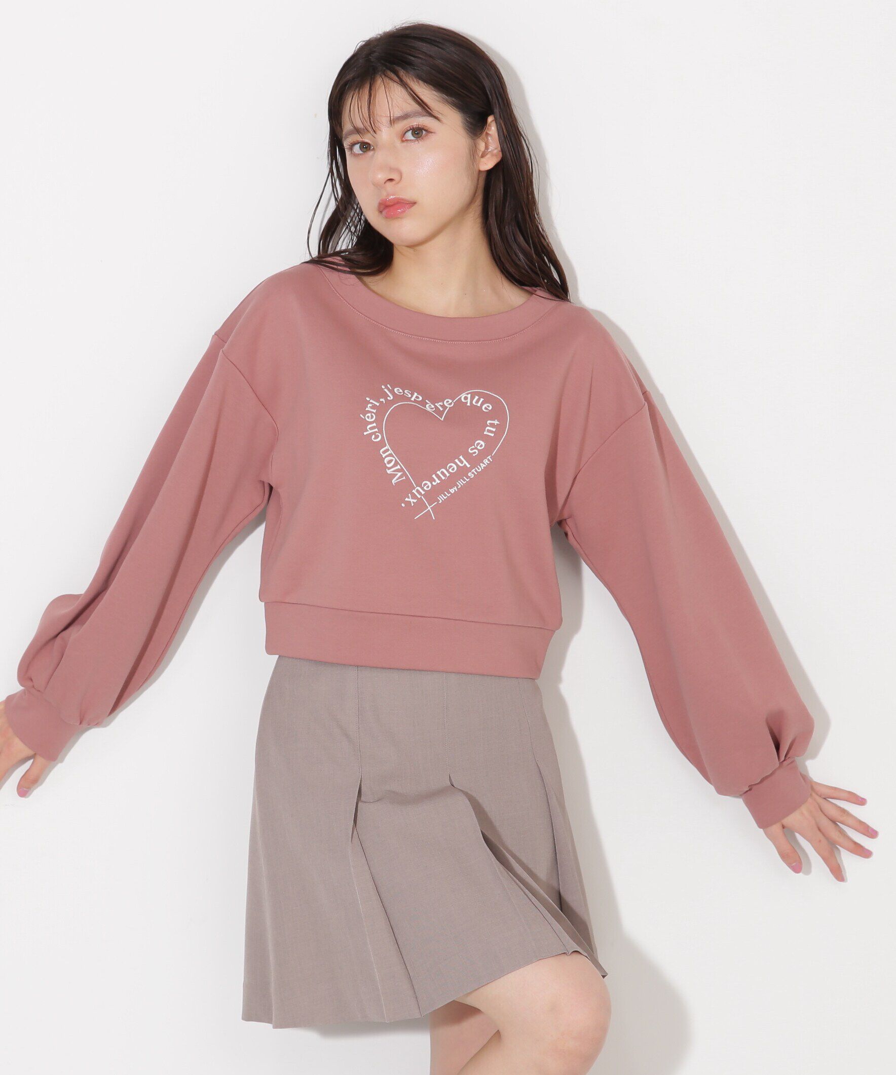  「メッセージハートオフショル裏毛プルオーバー」|Tシャツ・カットソー|