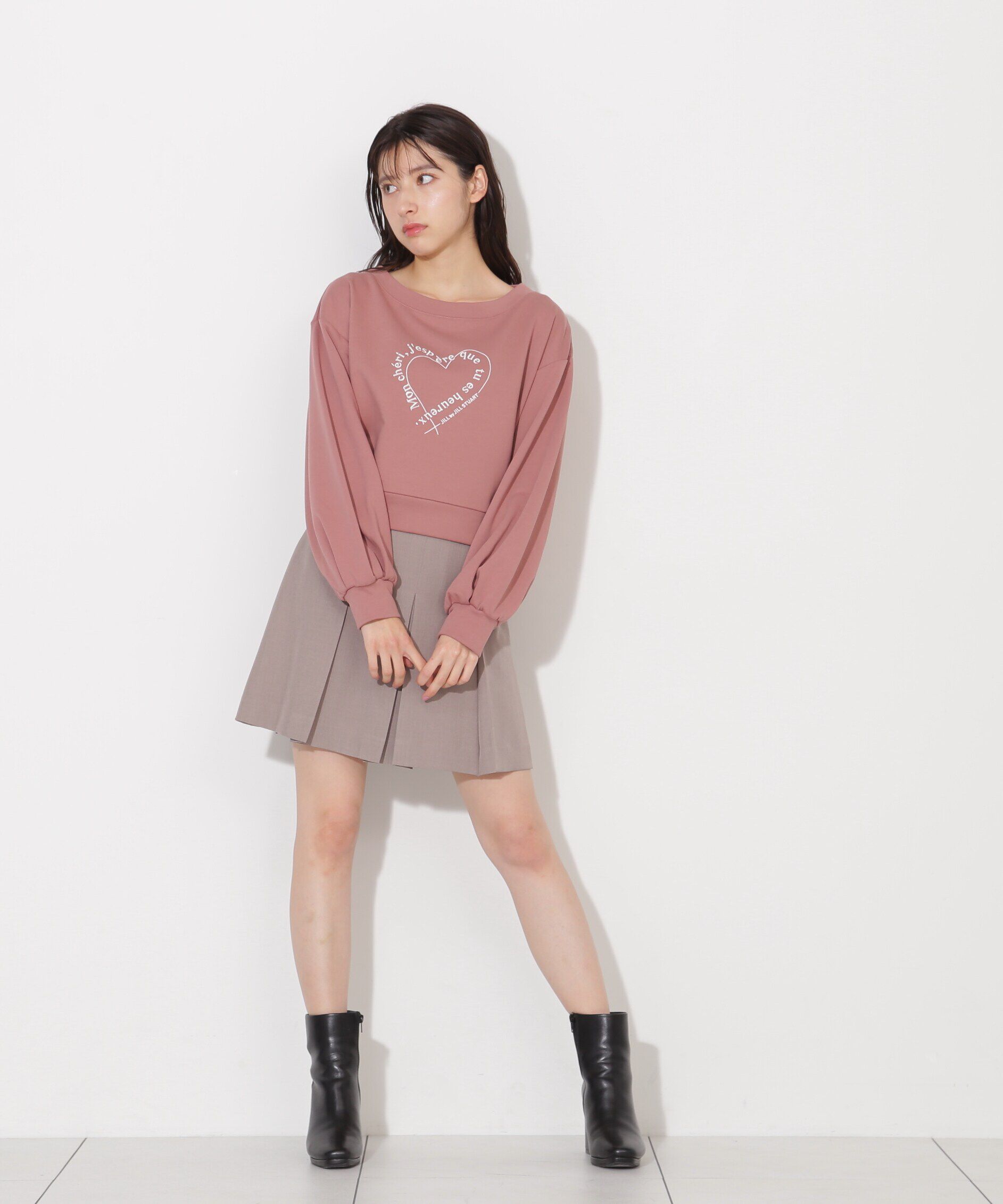  「メッセージハートオフショル裏毛プルオーバー」|Tシャツ・カットソー|