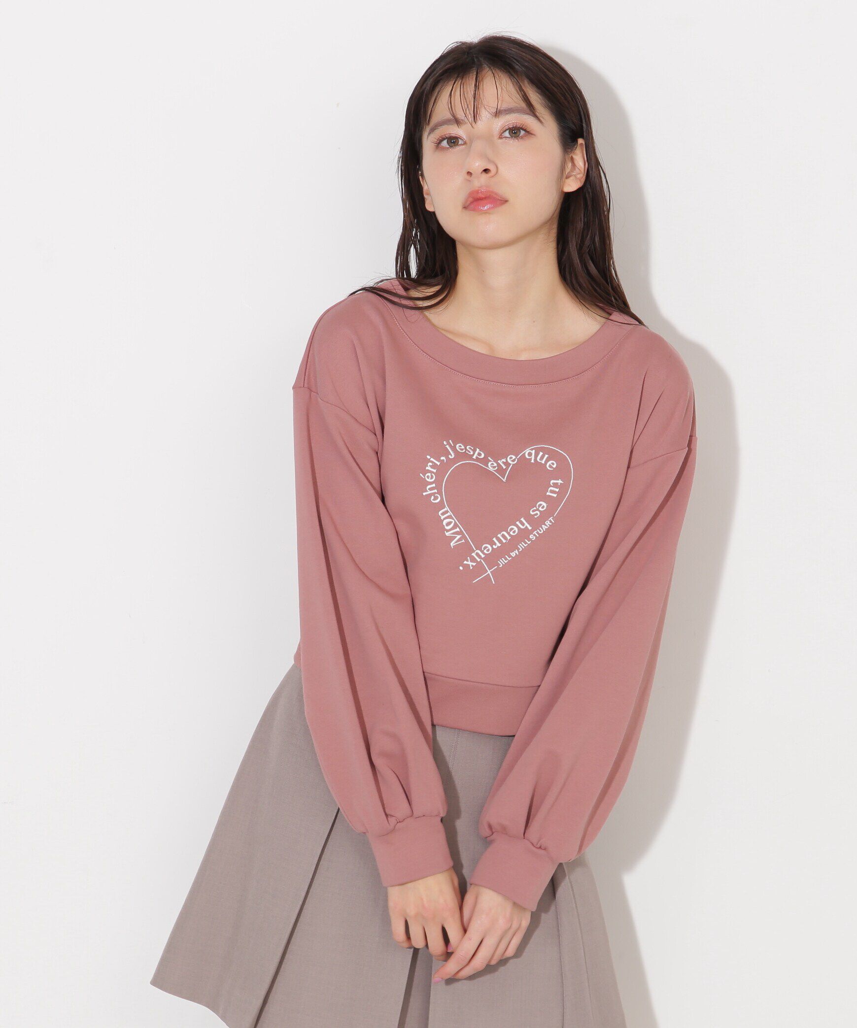  「メッセージハートオフショル裏毛プルオーバー」|Tシャツ・カットソー|