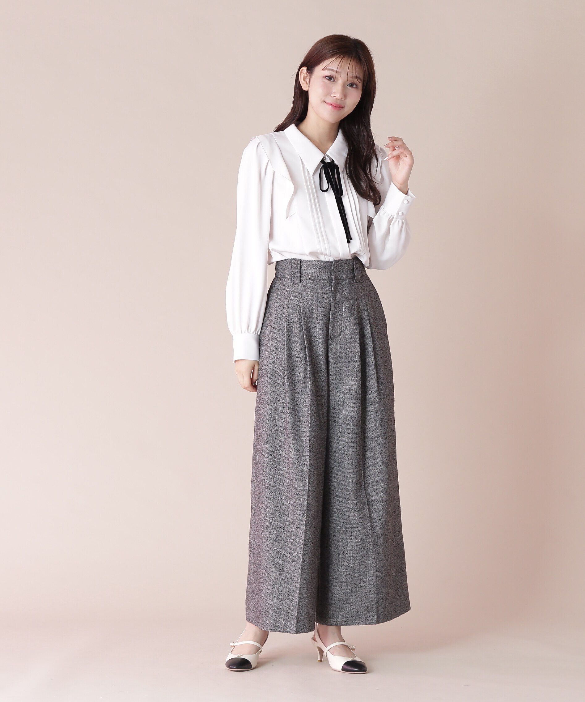  「リボン付きピンタックブラウス」|シャツ・ブラウス|